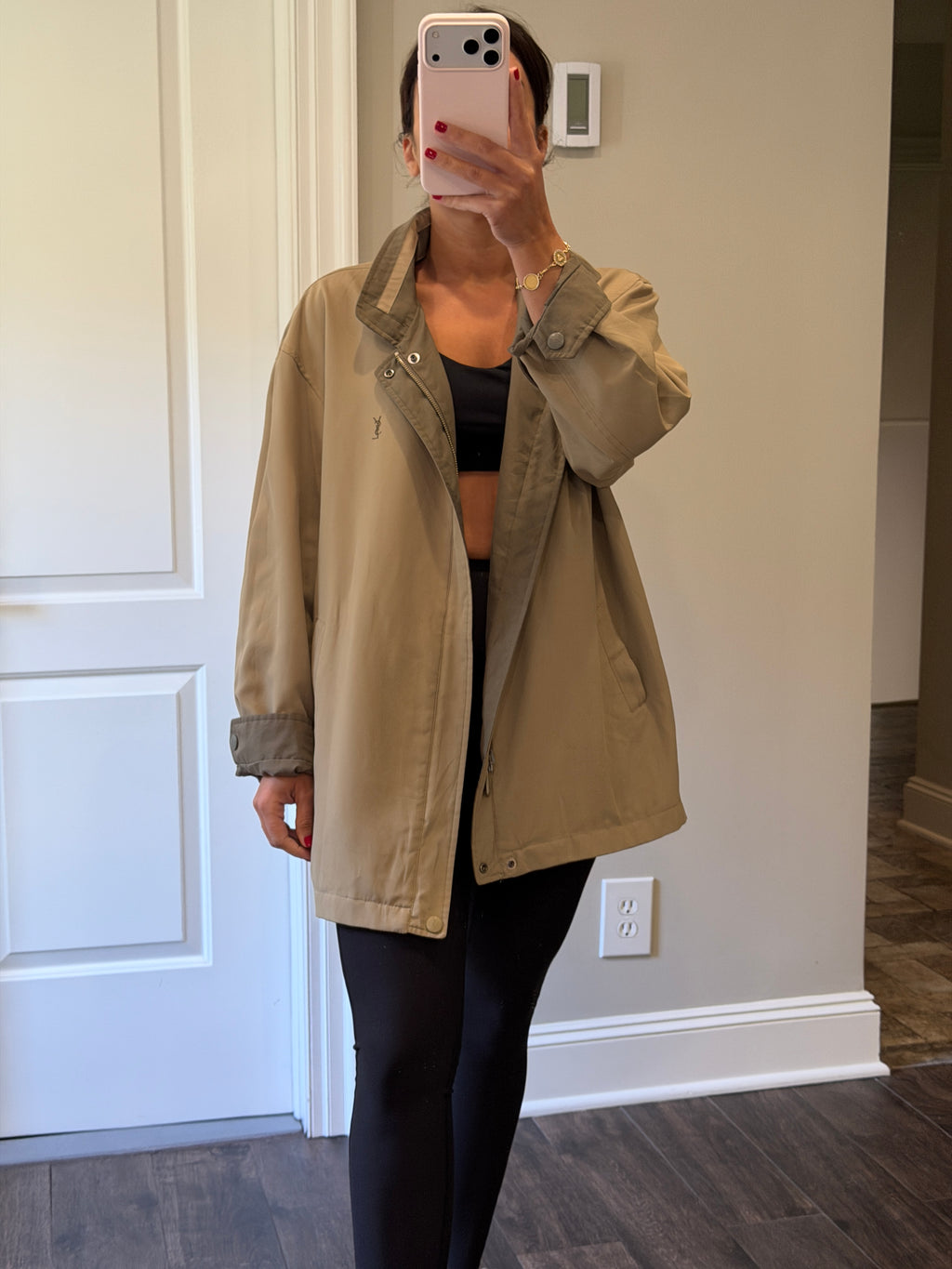 Yves Saint Laurent Vintage YSL Reversible Windbreaker Bomber Jacket Khaki Size 95