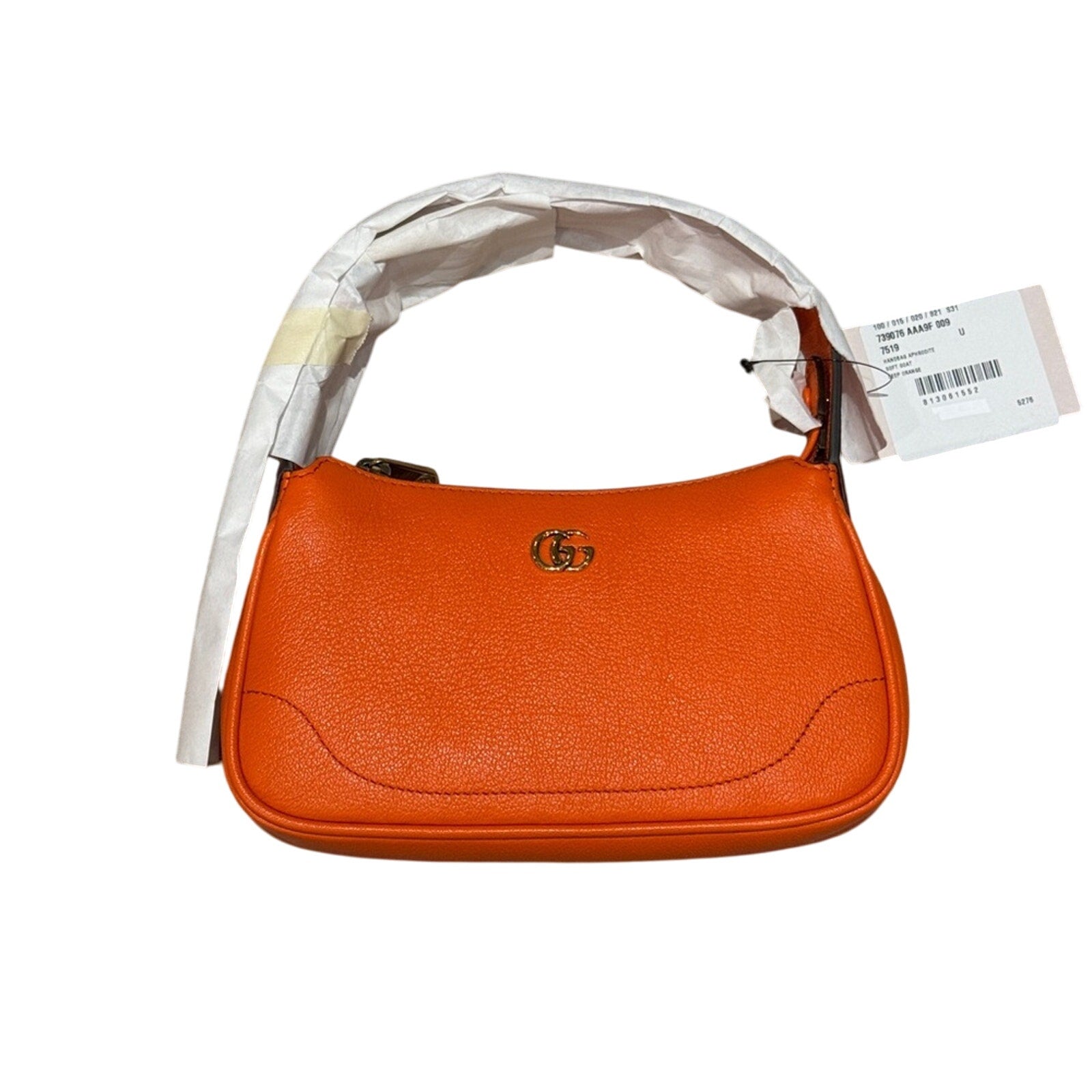 Gucci Mini Aphrodite Tote Bag in Carrot Orange Leather NWT