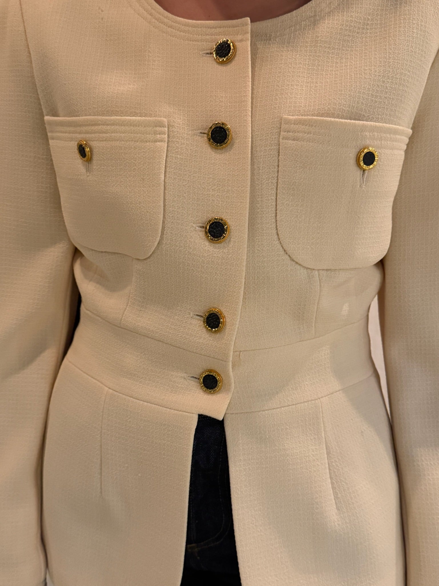 Chanel Beige Blazer Blk Buttons 1989