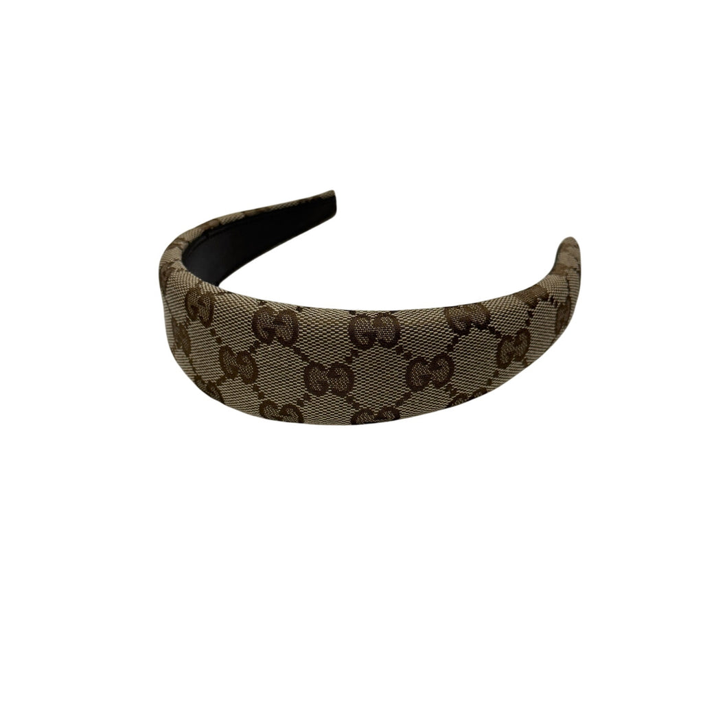 Gucci GG Canvas Padded Hair Band Beige Ebony Brown Classic Design NWT