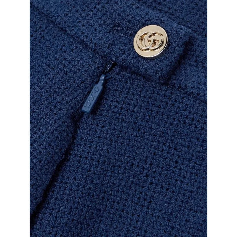 Gucci Blue Cotton Blend Tweed Mini Skirt | Gold Logo Button | IT 38