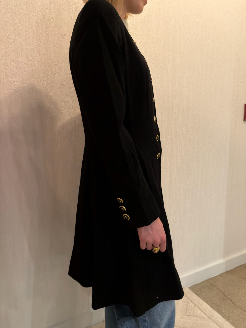 Escada by Margaretha Ley Black Wool Coat Jacket Small Longline Classic