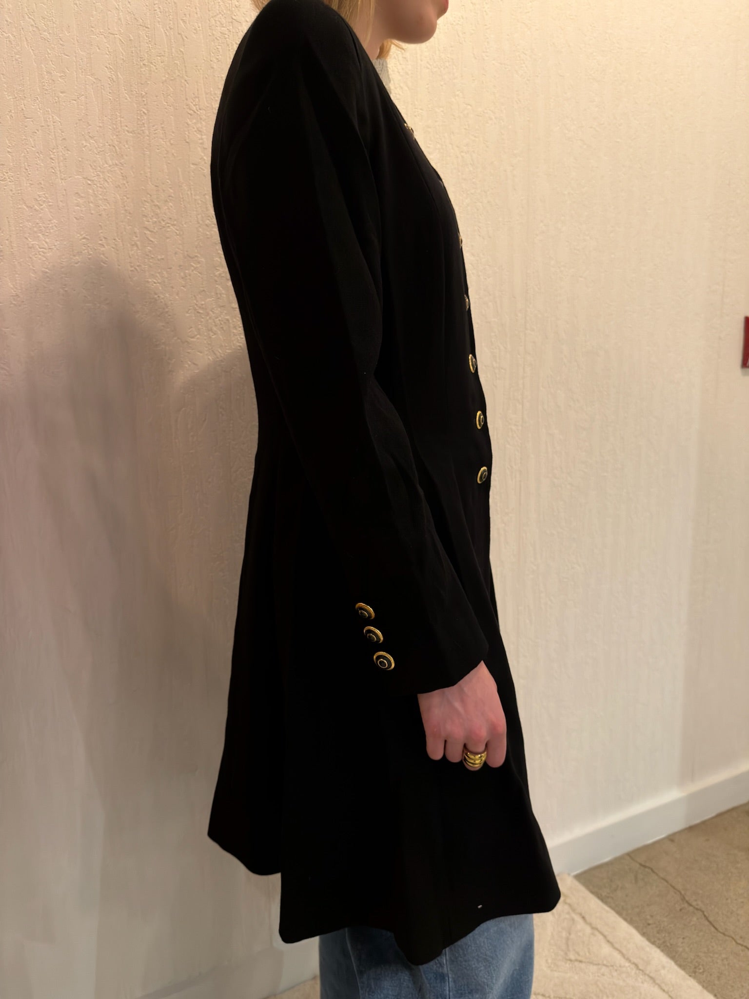 Escada by Margaretha Ley Black Wool Coat Jacket Small Longline Classic