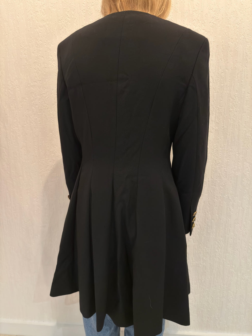 Escada by Margaretha Ley Black Wool Coat Jacket Small Longline Classic