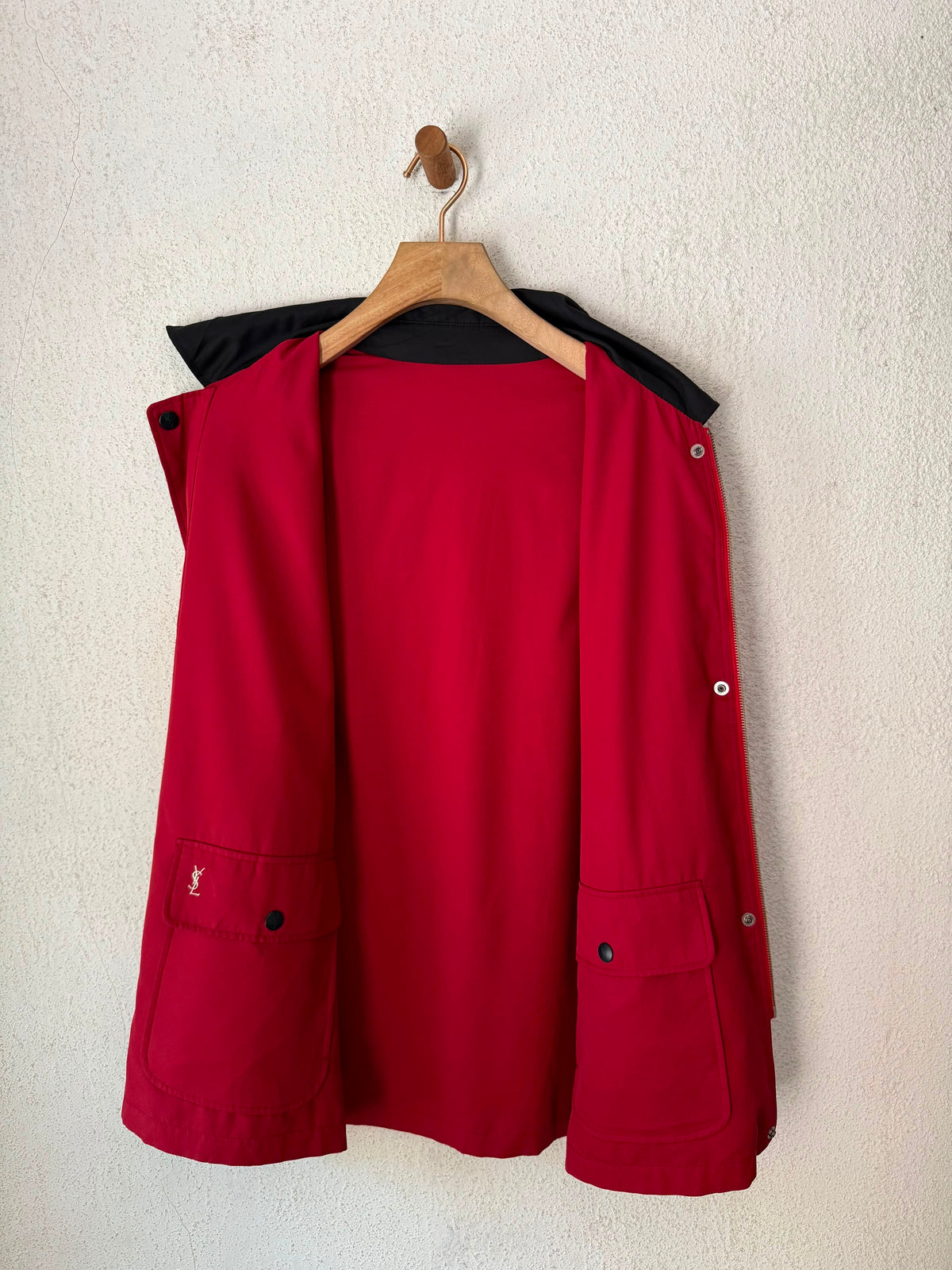 Yves Saint Laurent Vintage Reversible Red White YSL Bomber Windbreaker Jacket Size 105