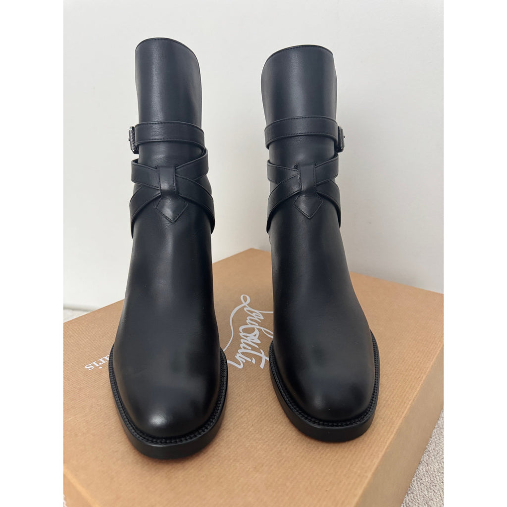 Christian Louboutin Karistrap Leather 70mm Black Ankle Boot 36.5 BNIB
