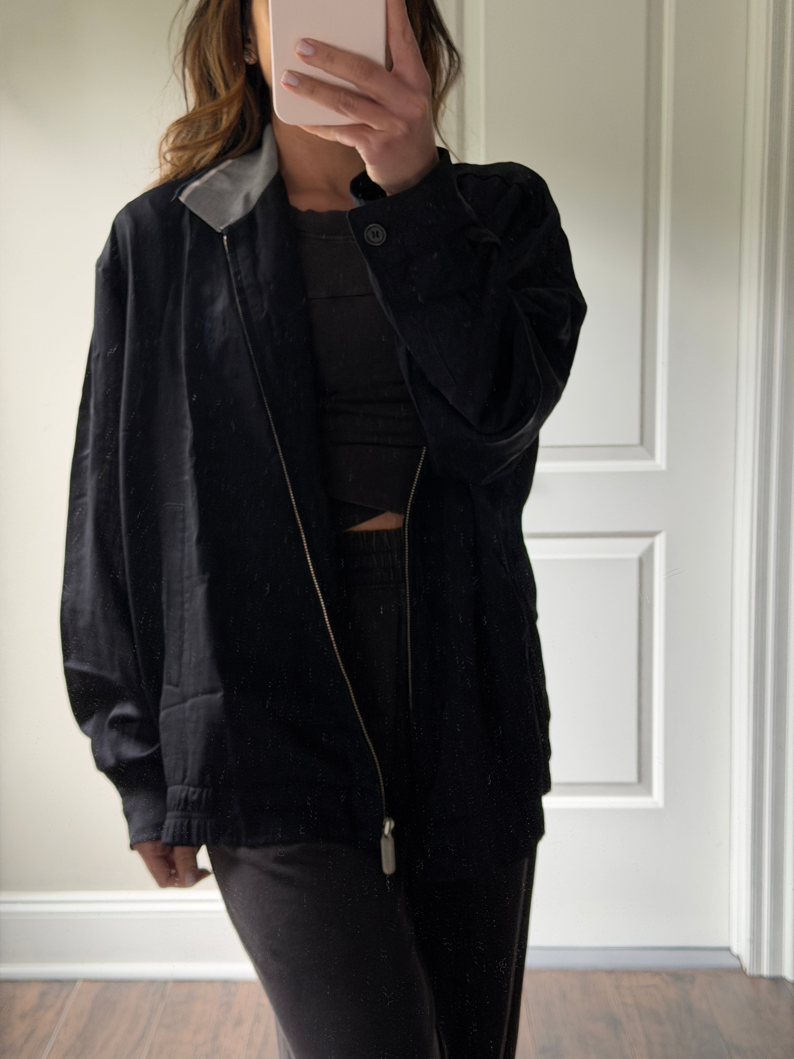 Saint Laurent Linen Black Windbreaker Jacket with Blue YSL logo