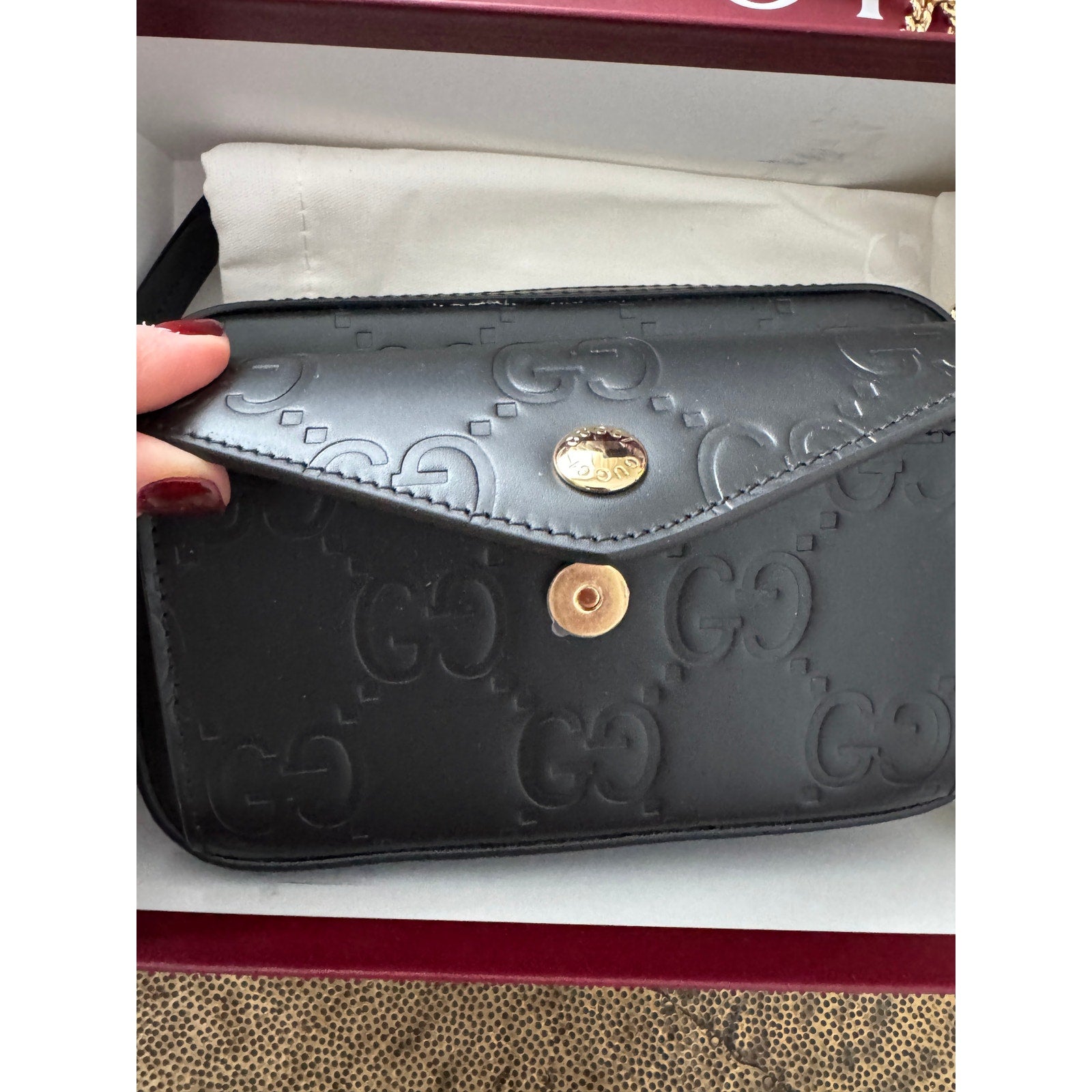 Gucci GG Super Mini Shoulder Bag Black Leather with Chain Strap Brand BNIB