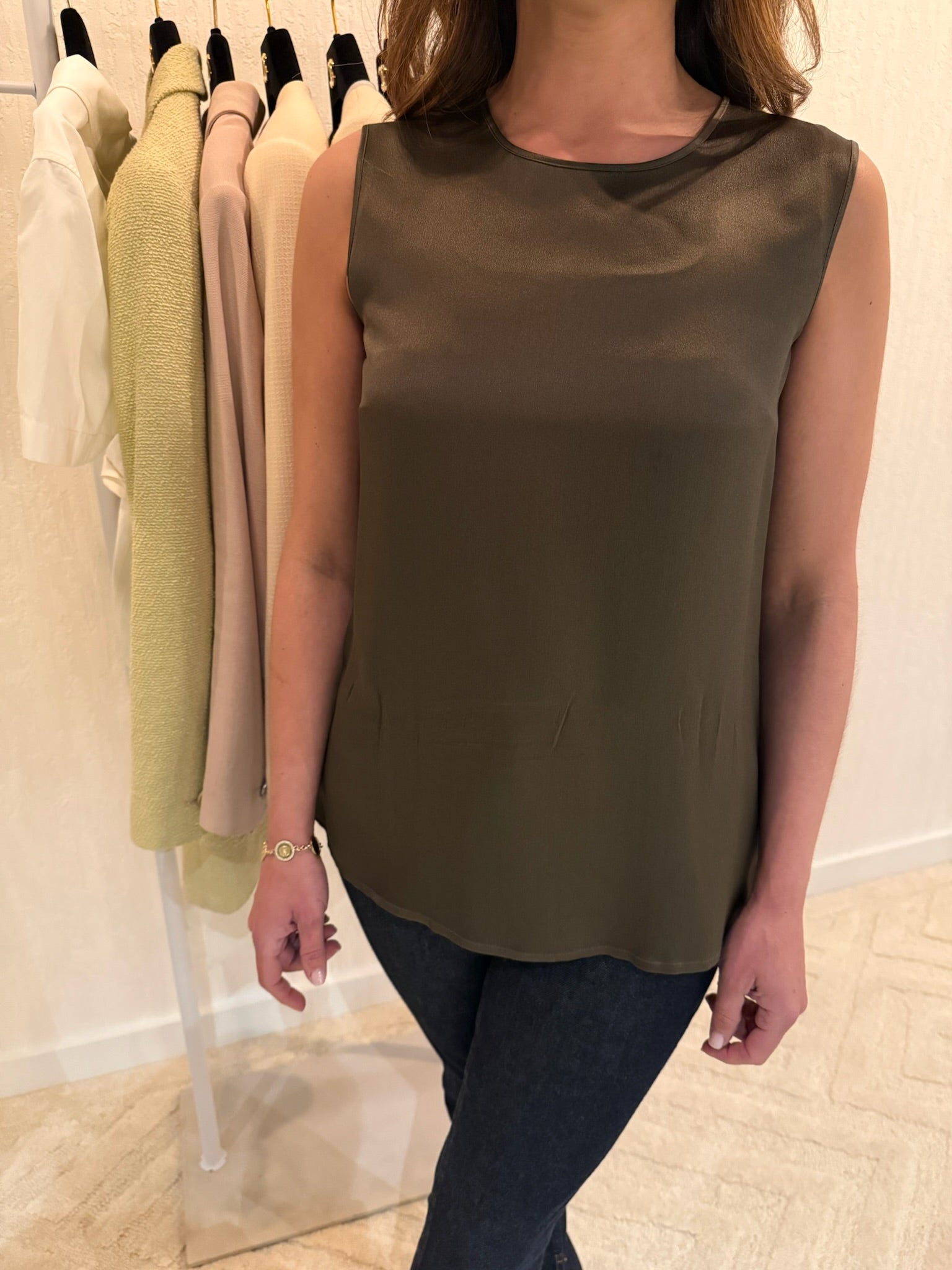 Chanel Silk Brown Blouse CC button