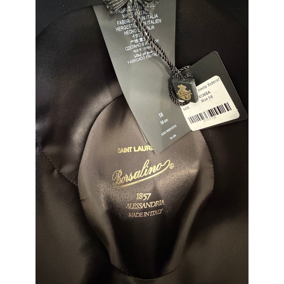 Saint Laurent x Borsalino Federico Black Wool Felt Fedora Hat Size 58 Medium Unisex