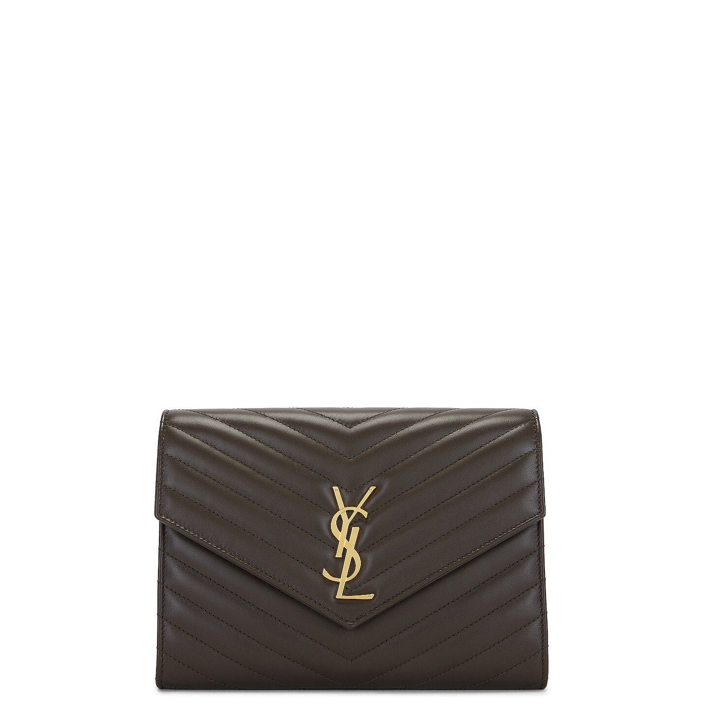 Saint Laurent Cassandre Chevron Flap Pouch Clutch Dark Musk NWT
