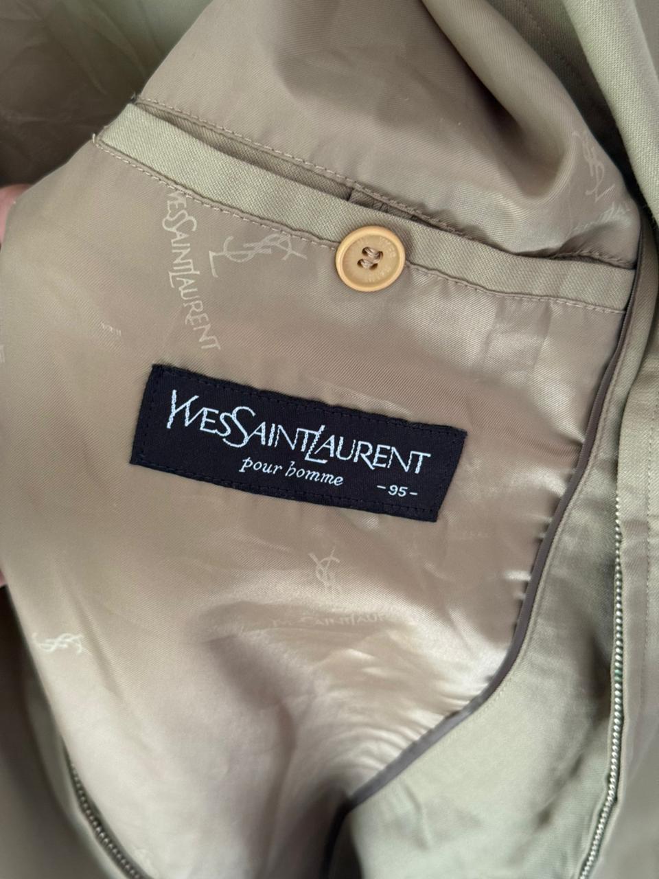 Yves Saint Laurent Vintage 90s Tan Windbreaker Brown YSL Logo YSL Logo Lining Size 95