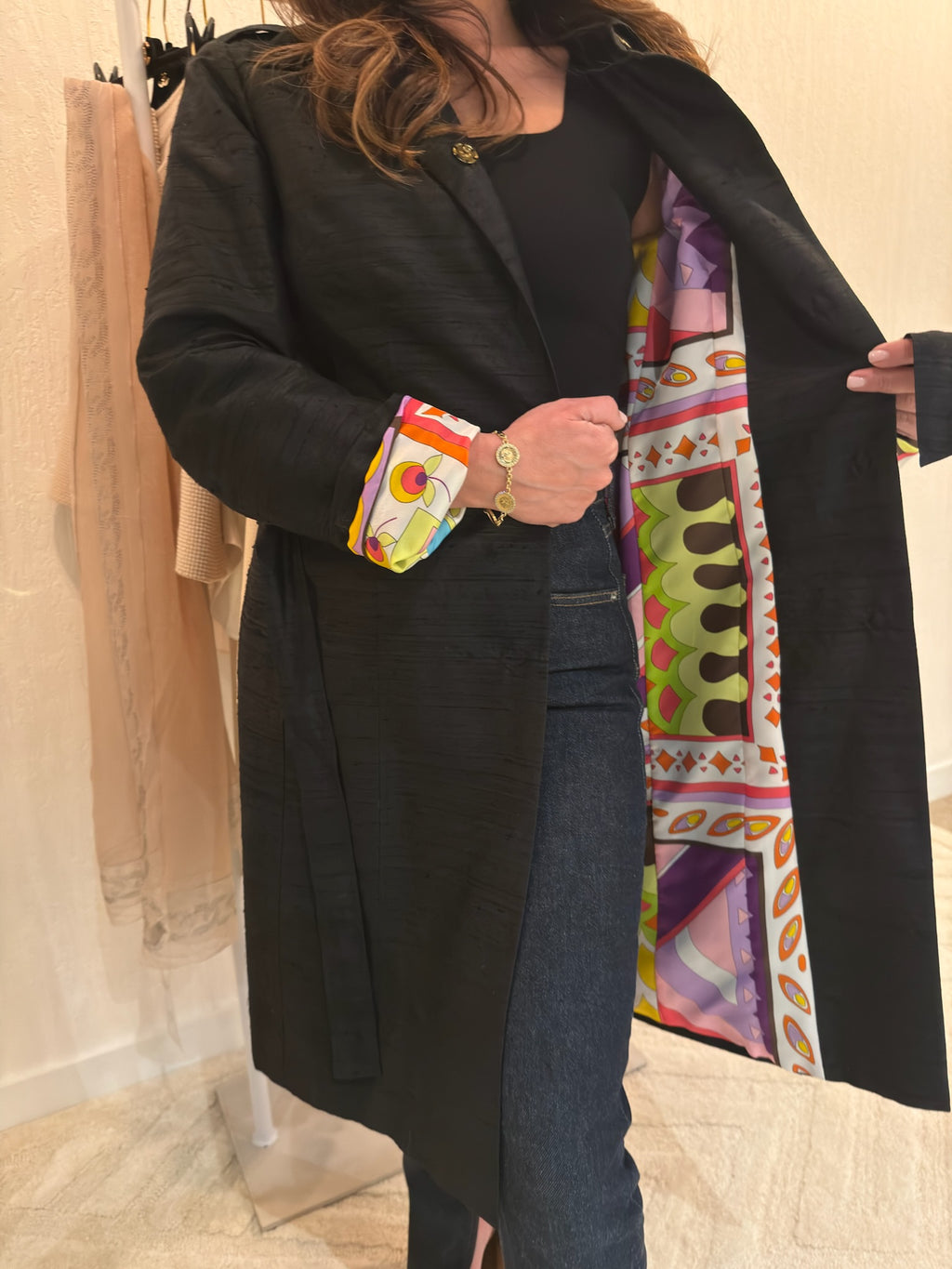 Dolce & Gabbana Black Jacket with Colorful Printed Silk Lining | IT 42 US 6