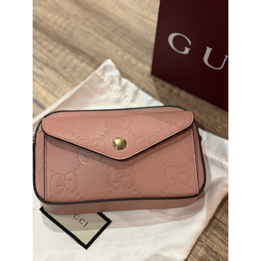 Gucci GG Super Mini Shoulder Bag Pink Leather with Chain Strap Brand BNIB