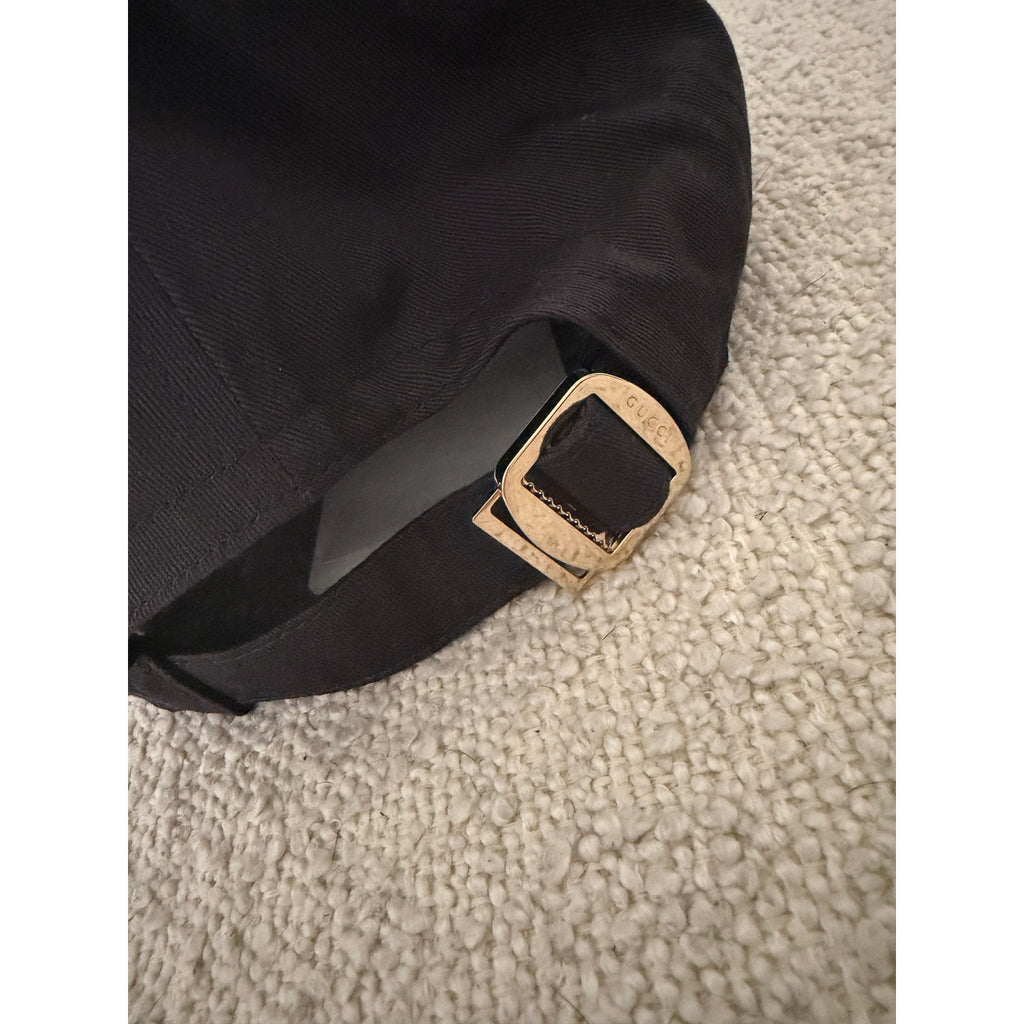 Gucci Black Logo Embroidered Cotton Baseball Cap Size XS Adjustable Strap NWT