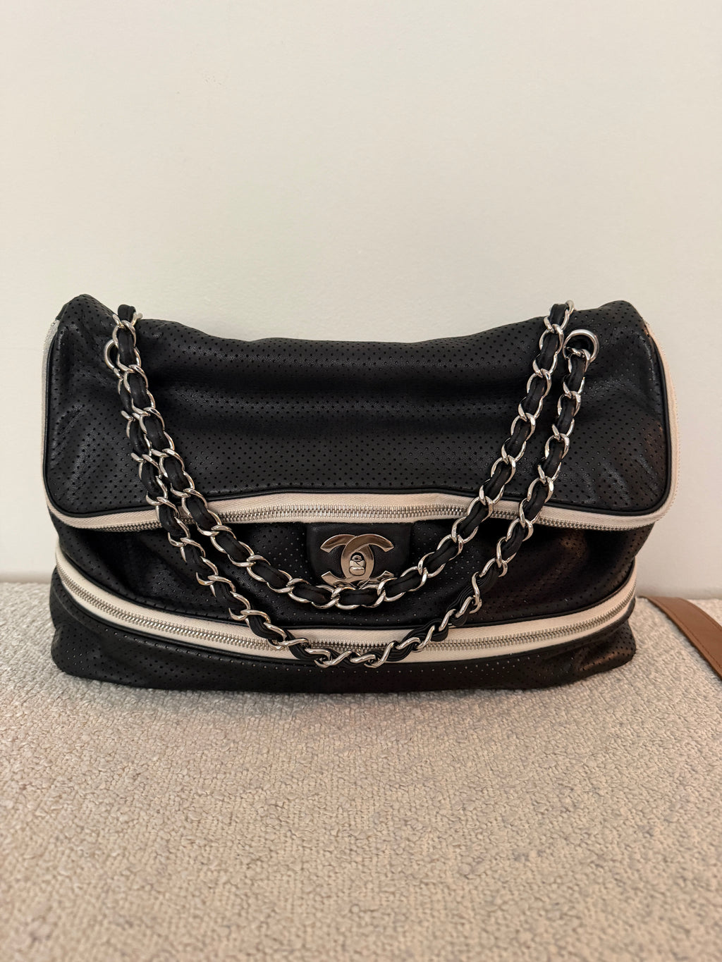 Chanel Black Perforated Zip Flap