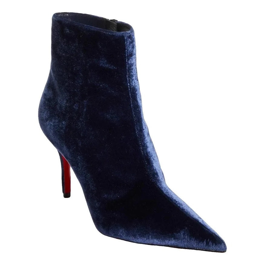 Christian Louboutin So Apostropha 80 Velvet Ankle Boots Marine Blue Size 38.5
