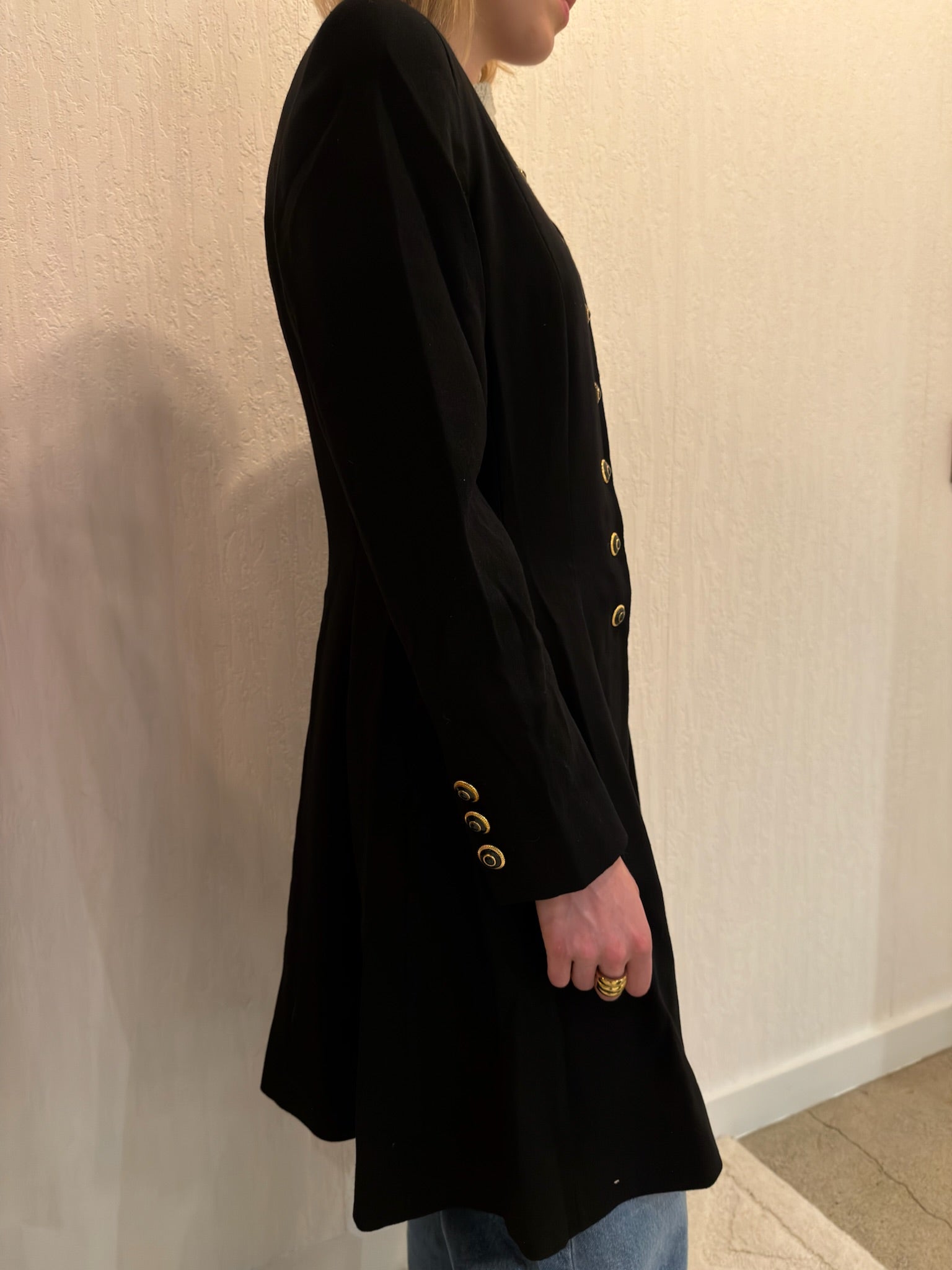 Escada by Margaretha Ley Black Wool Coat Jacket Small Longline Classic