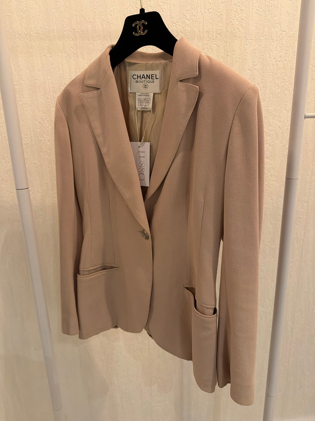 Chanel 1998 CC Logo Cotton One Button Blazer FR38