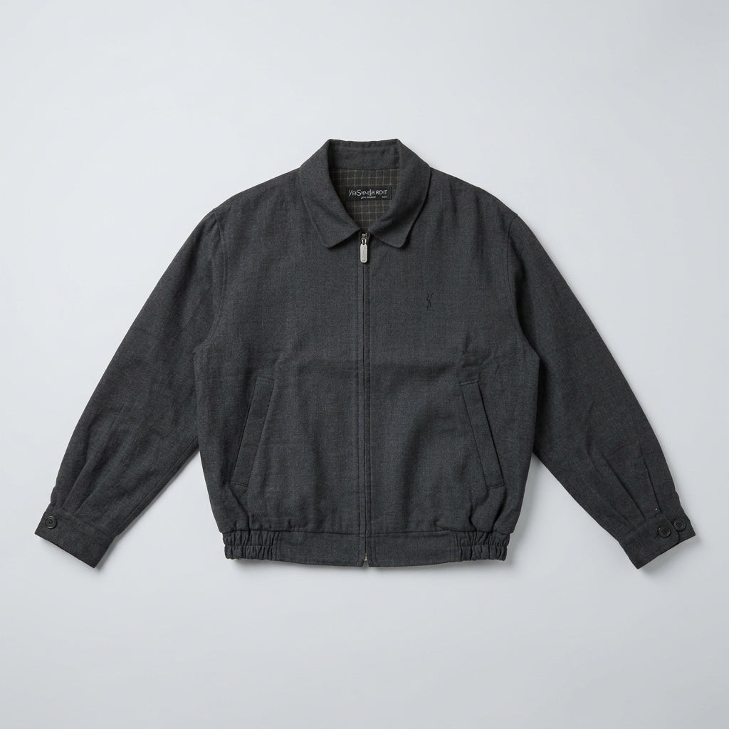 Yves Saint Laurent YSL  Charcoal Gray Wool Blend Bomber Jacket