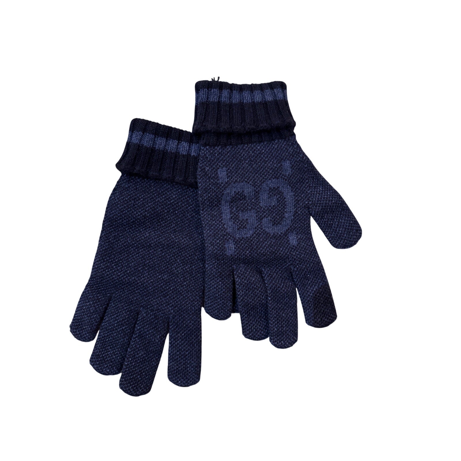 GUCCI Blue Logo-Jacquard Cashmere Gloves NWT size large