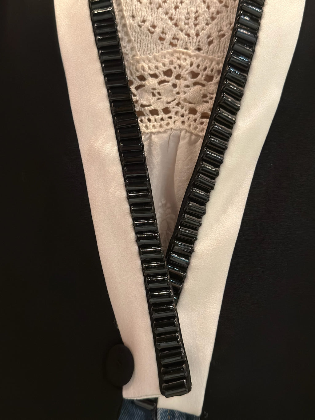 Escada Black & White Beaded Tuxedo Blazer Jacket DE 36