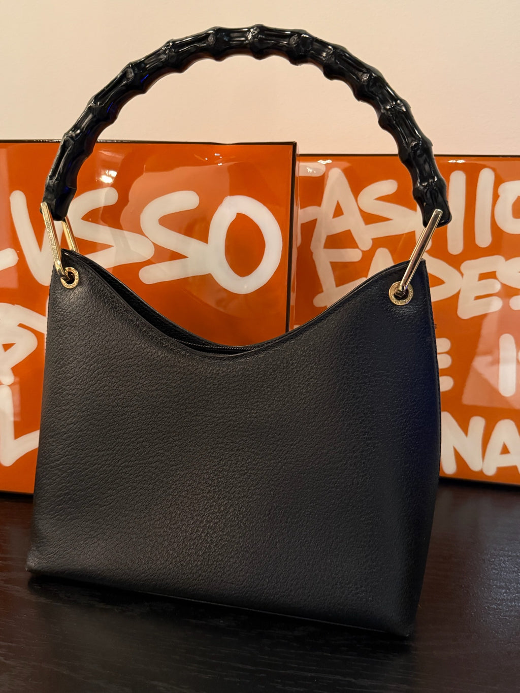 Gucci Bamboo Leather Handbag Black | Classic Bamboo Handle Bag