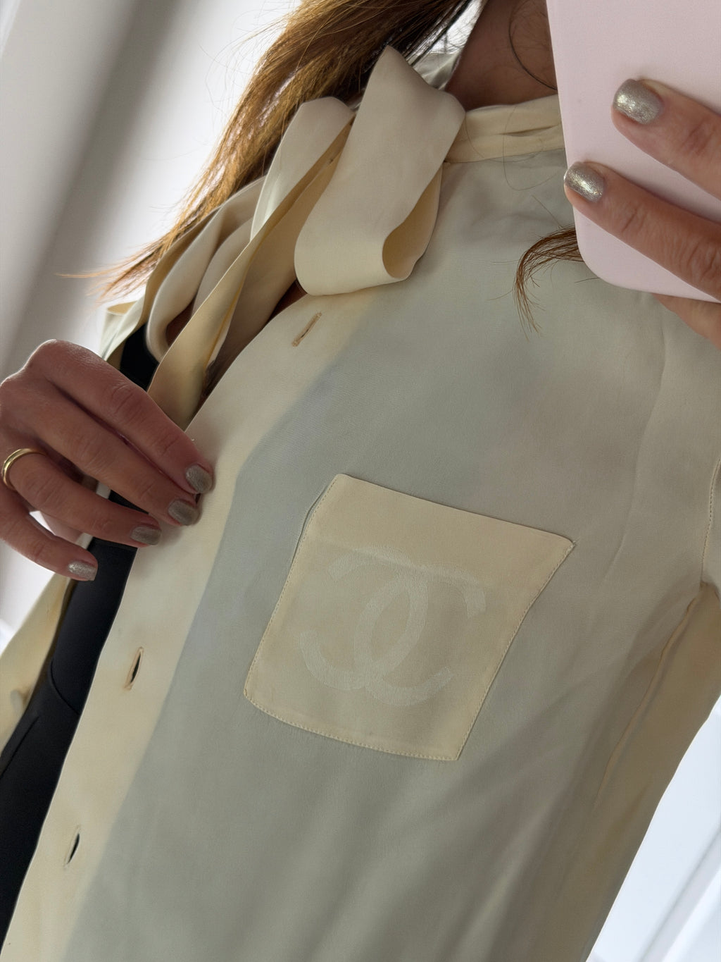 Chanel CC Pocket Ivory Logo Blouse