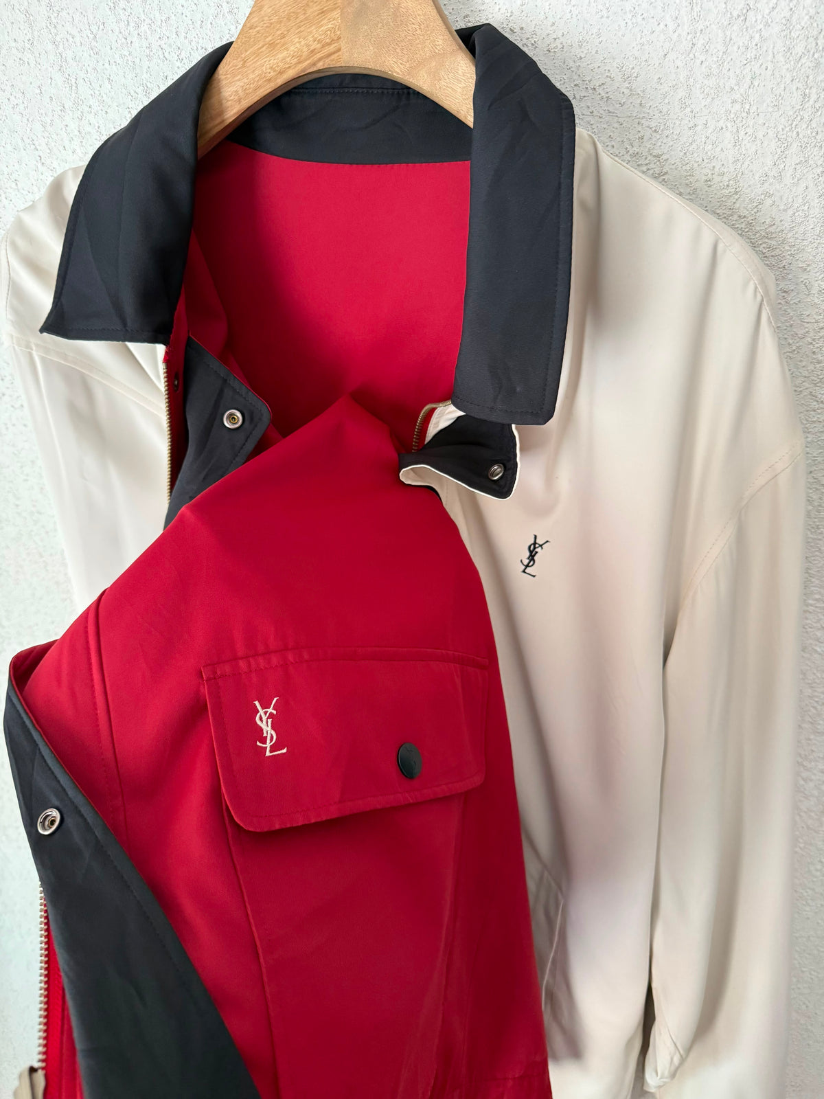 Yves Saint Laurent Vintage Reversible Red White YSL Bomber Windbreaker Jacket Size 105