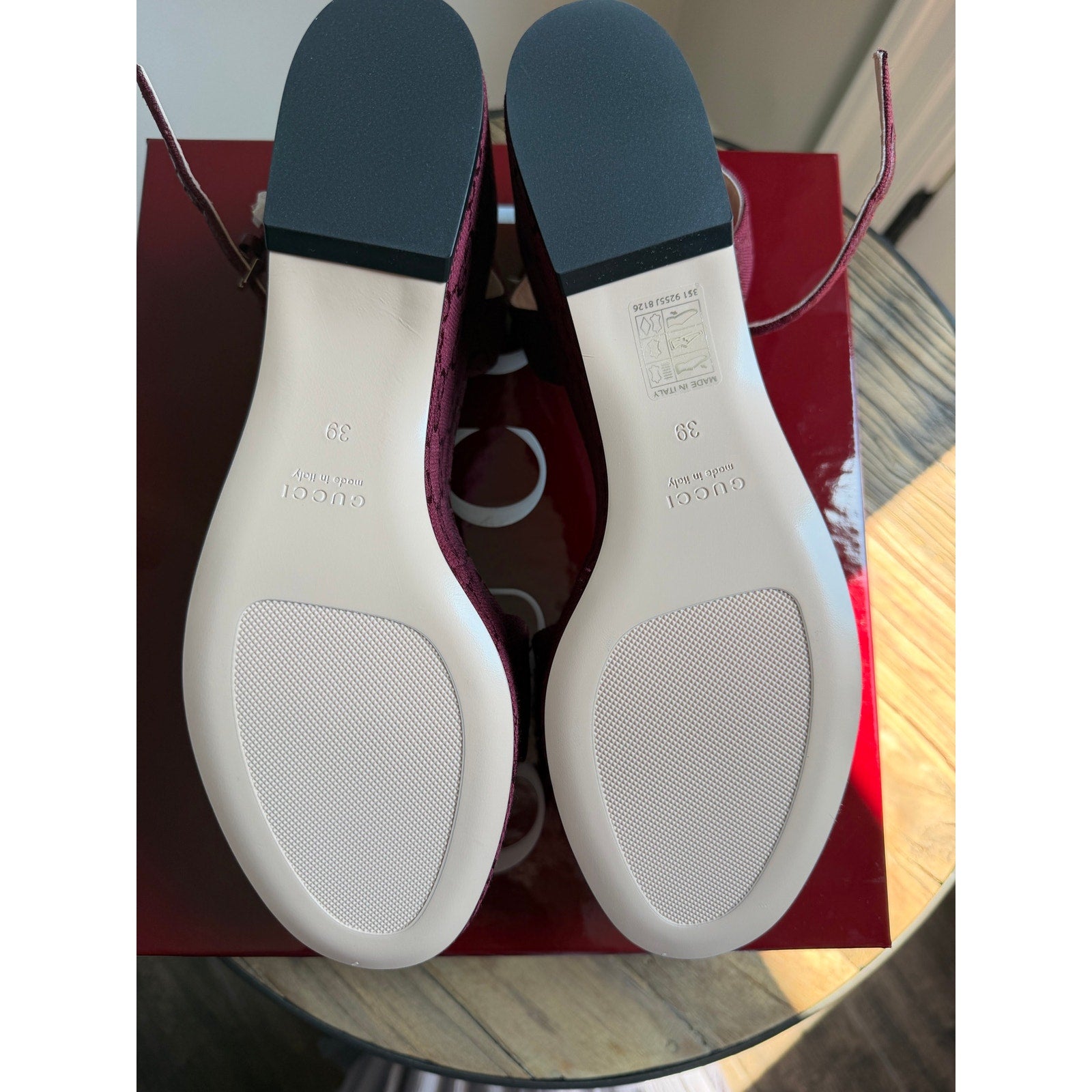 Gucci Lady Horsebit Burgundy GG Canvas Platform Wedge Sandals Size 39