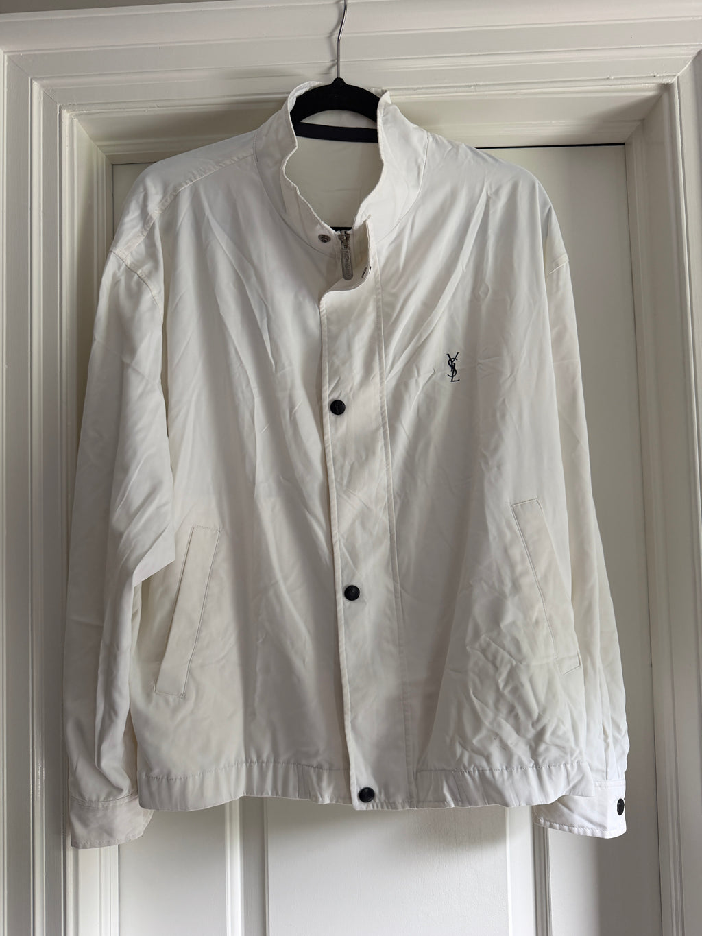 Saint Laurent White Windbreaker Jacket with Black YSL logo