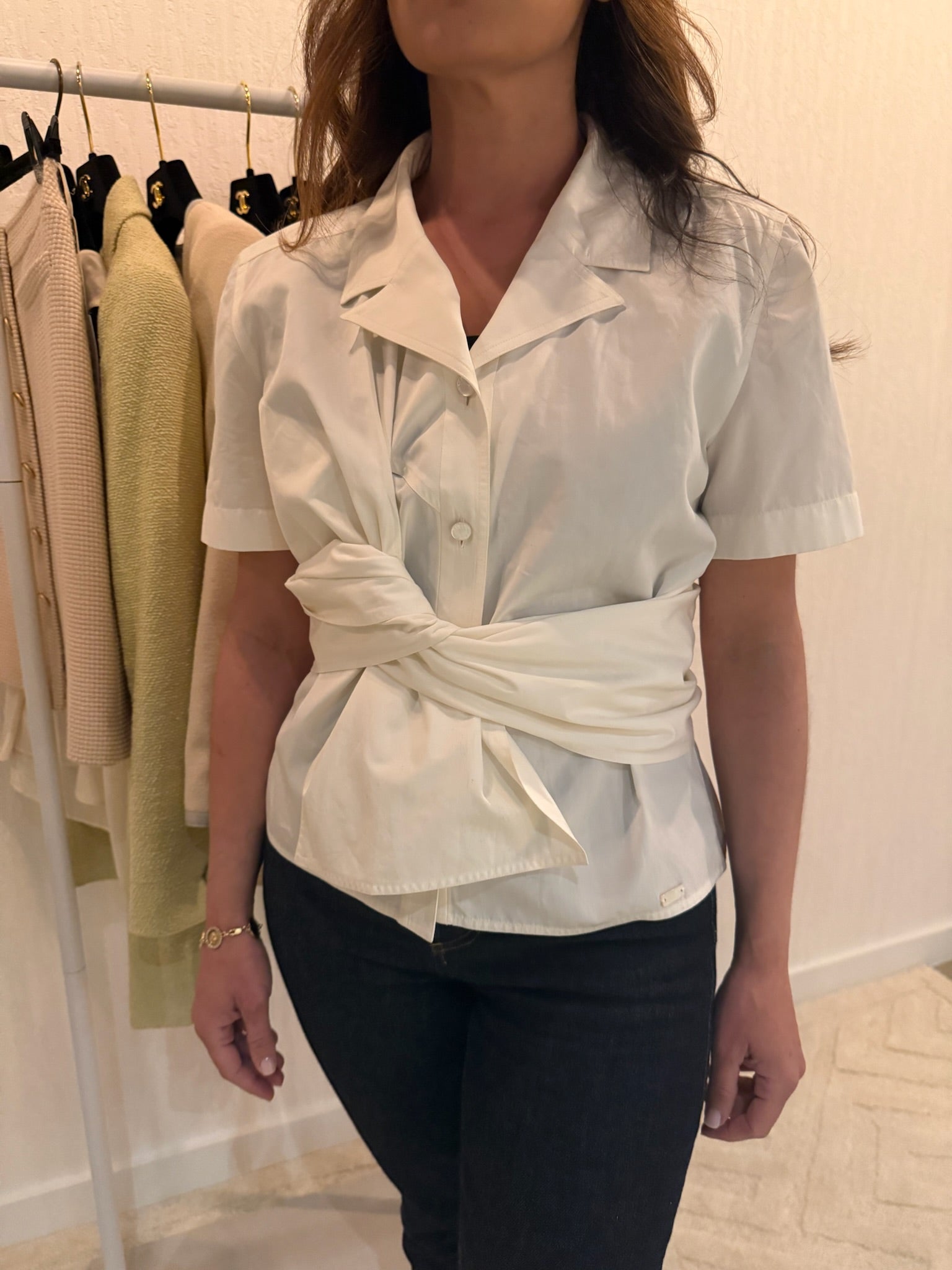 Chanel Spring 2001 Button-Up Top FR40 | Off White Blouse