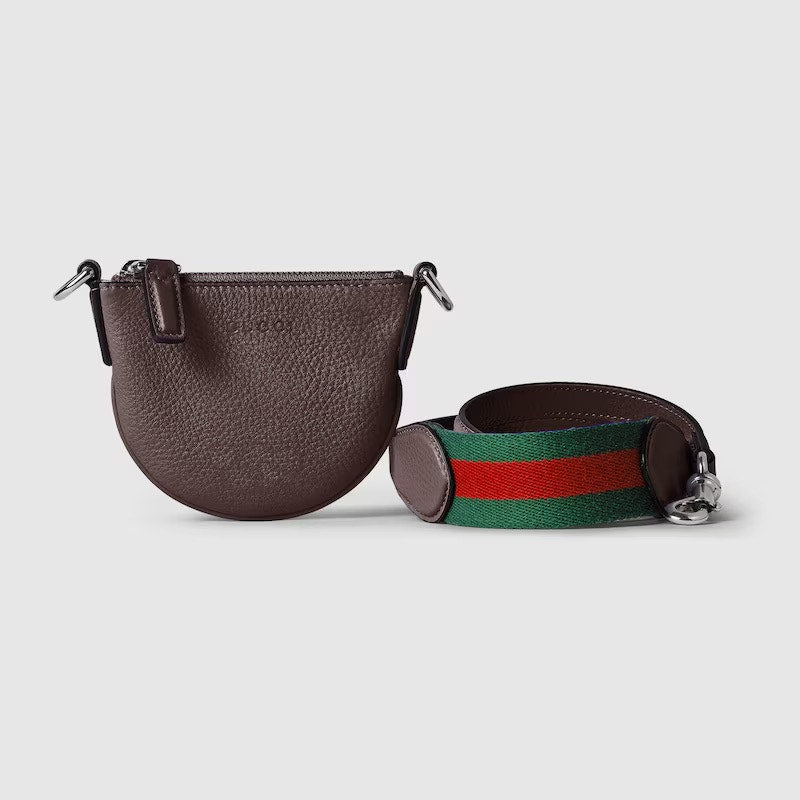 Gucci Nano B Bag Dark Brown Grainy Leather Crossbody with Web Strap NWT