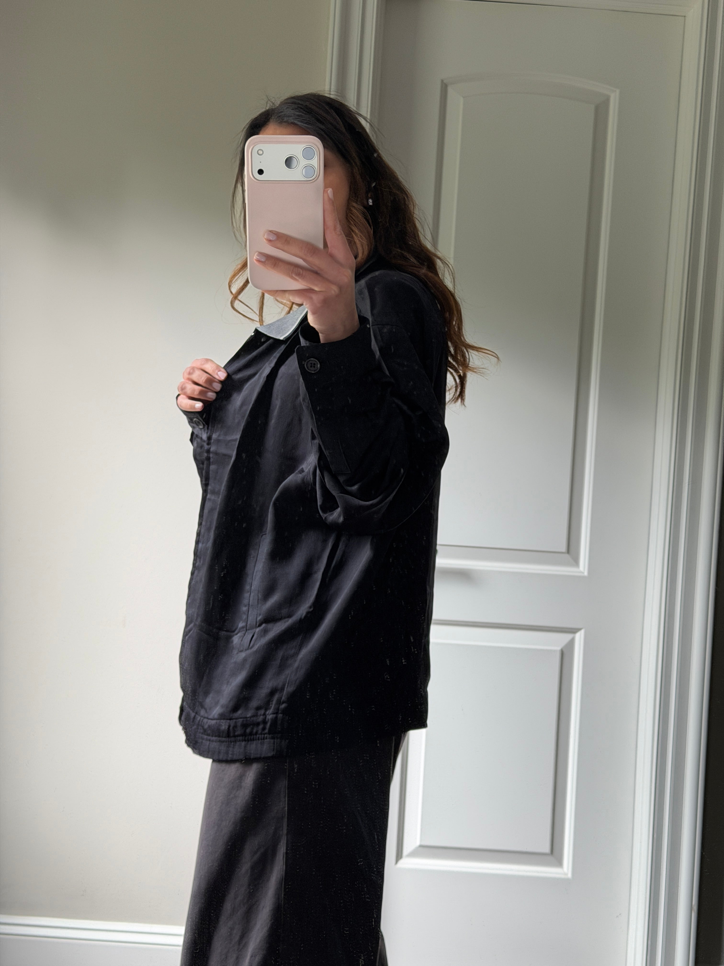 Saint Laurent Linen Black Windbreaker Jacket with Blue YSL logo