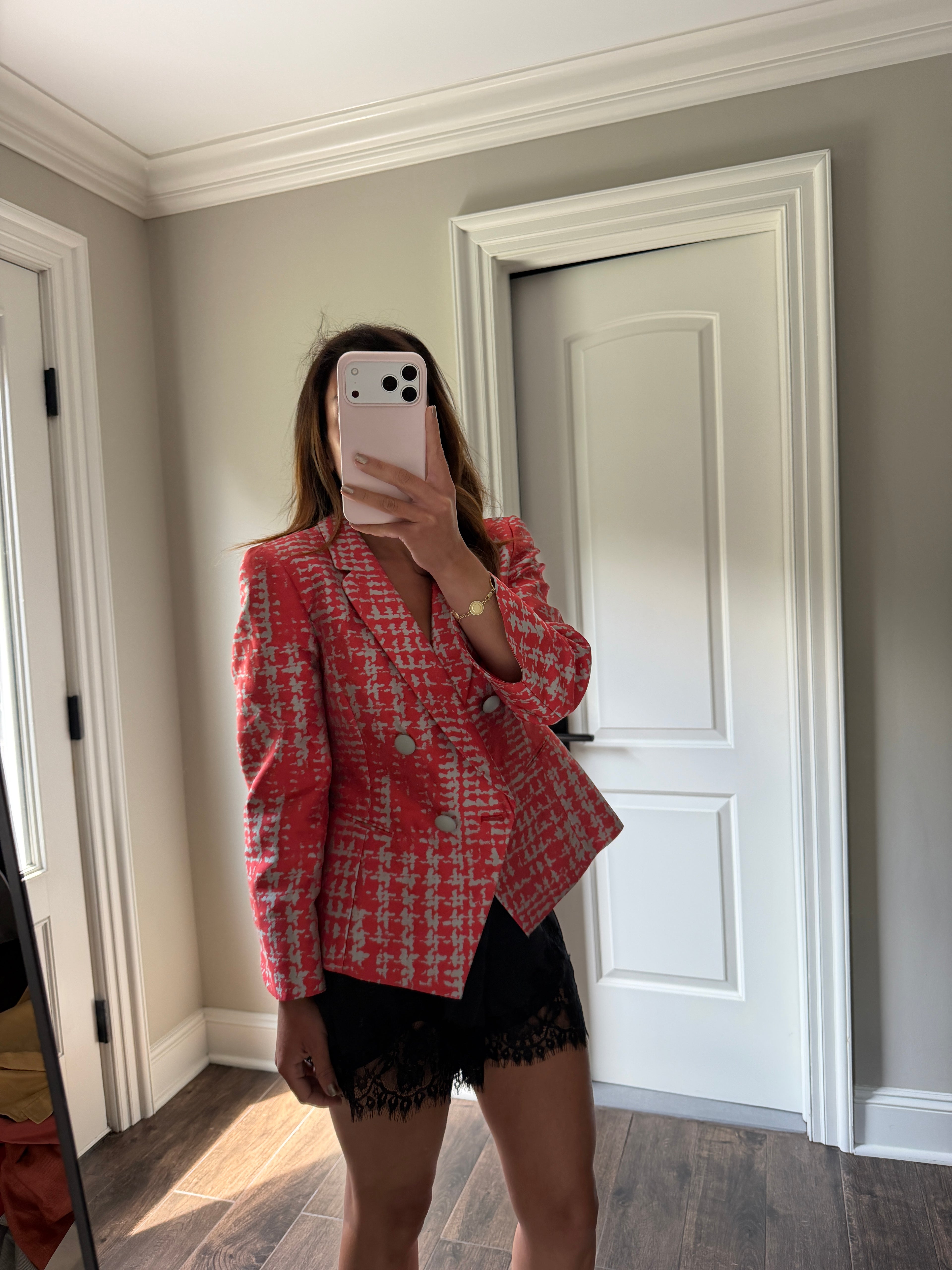 Armani Collezioni Pink Printed Shawl Collar Blazer IT 44 Designer Jacket