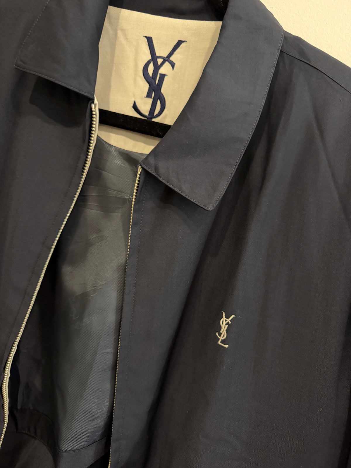 Yves Saint Laurent Pour Homme Black YSL Logo Bomber Windbreaker Jacket Size 95