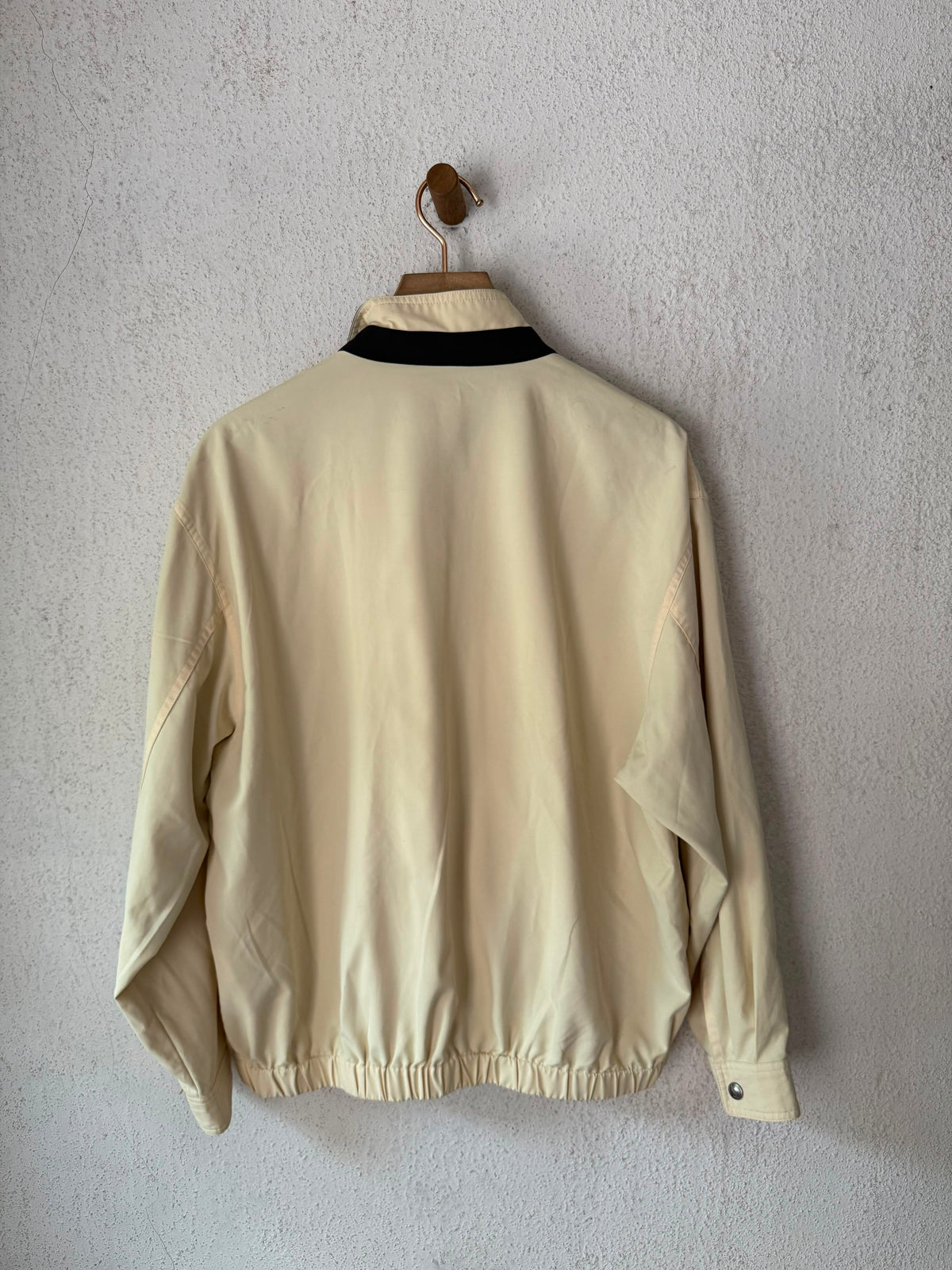Yves Saint Laurent Vintage Butter Yellow Navy YSL Logo Bomber Windbreaker Jacket size 95
