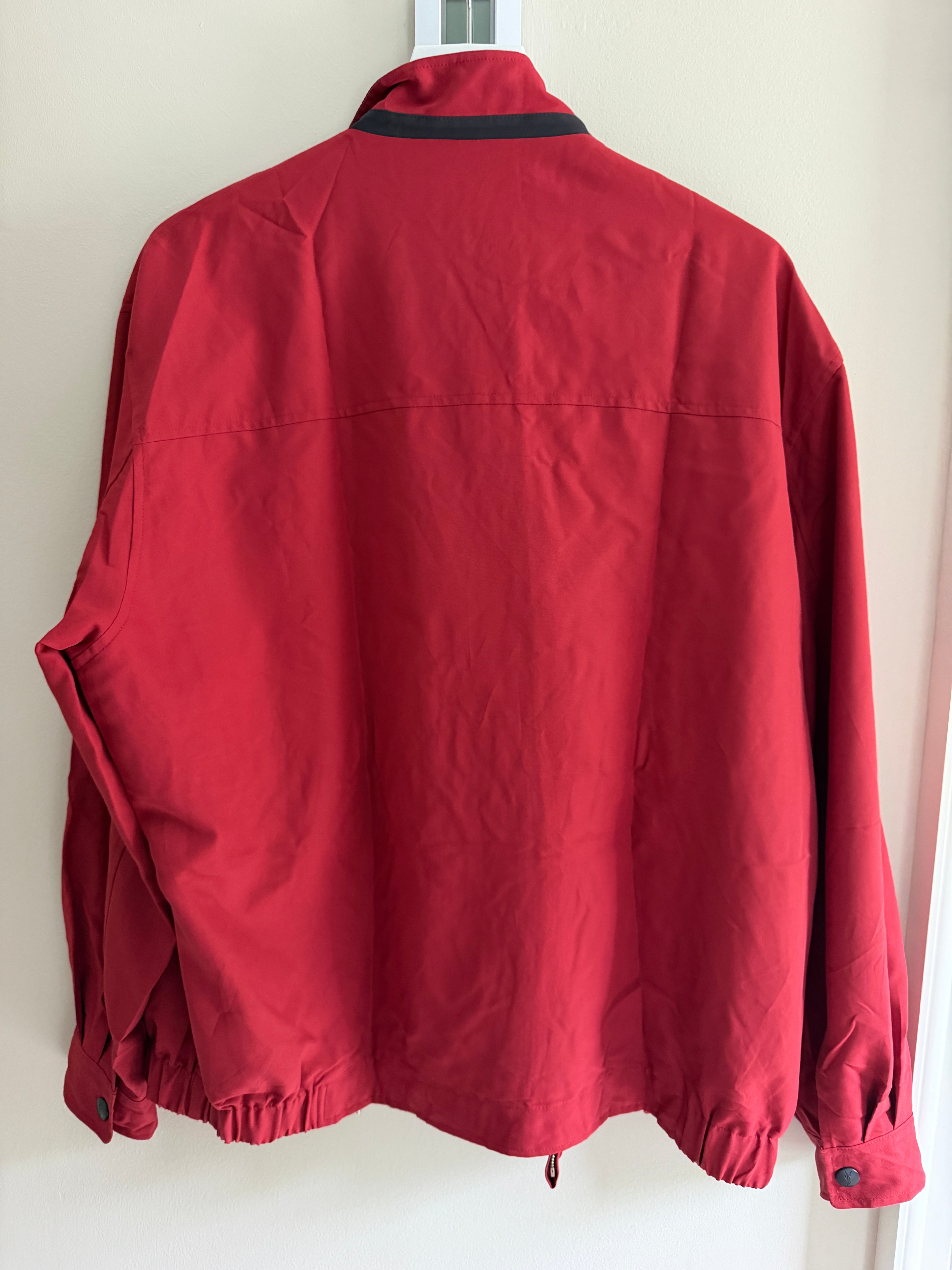 Yves Saint Laurent Vintage 90s Red YSL Logo Windbreaker Jacket Navy Logo Size 110 Oversized