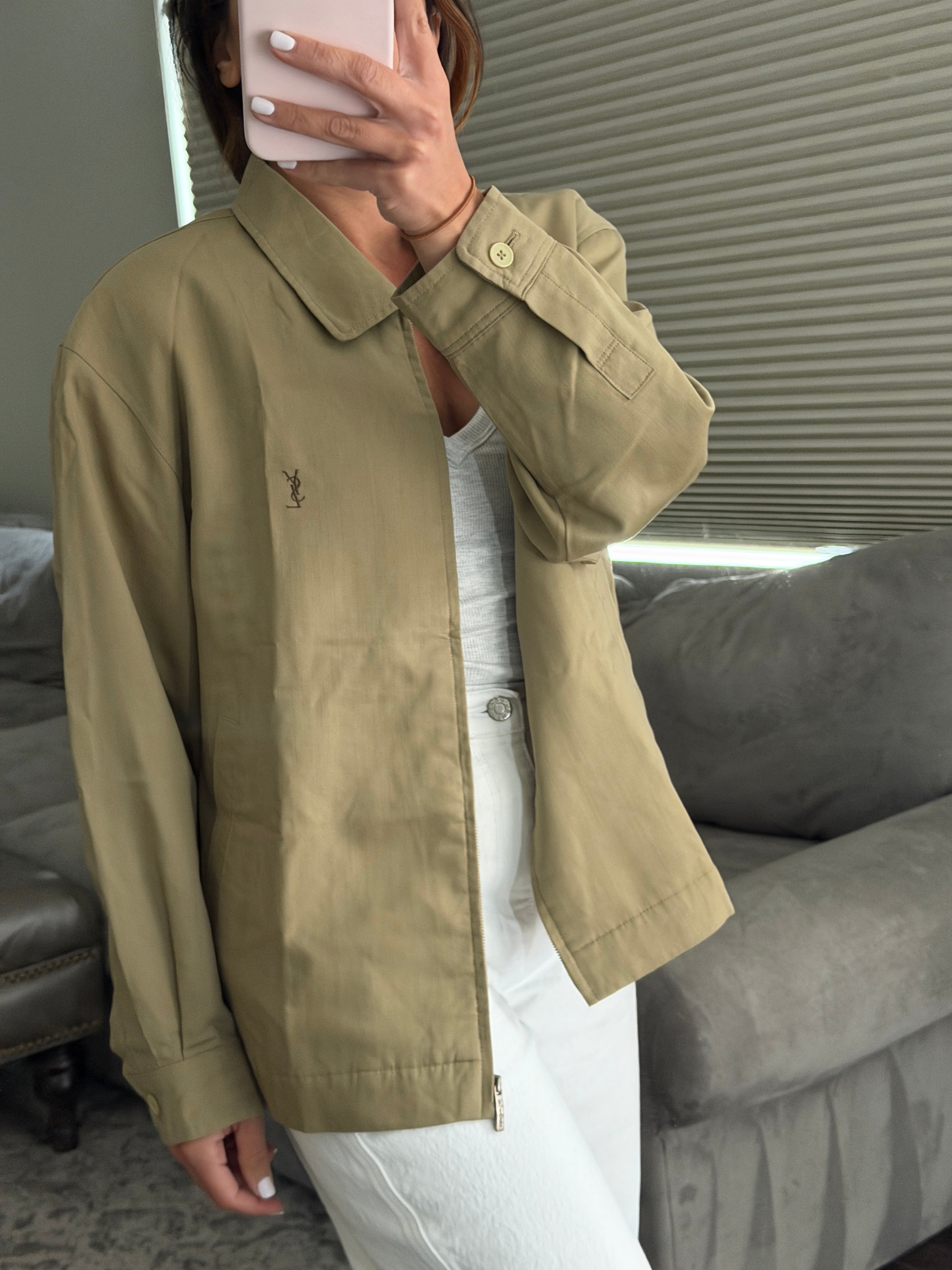 Yves Saint Laurent Vintage 90s Tan Windbreaker Brown YSL Logo YSL Logo Lining Size 95