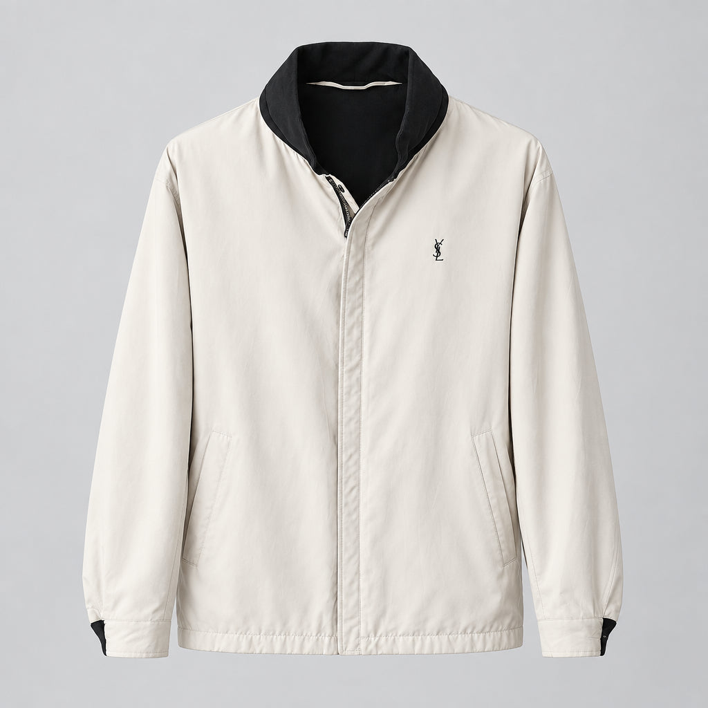 Yves Saint Laurent Vintage YSL Reversible White Black Windbreaker Bomber Jacket Size 95