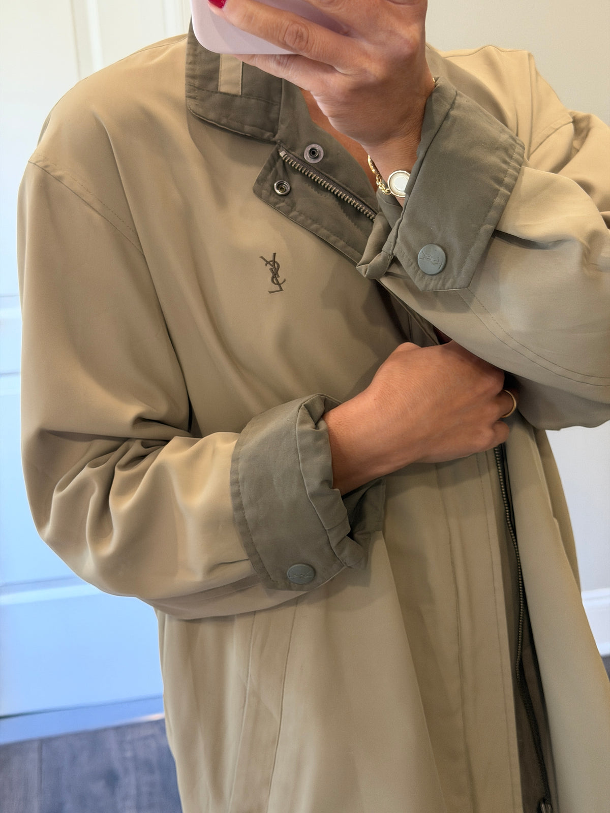 Yves Saint Laurent Vintage YSL Reversible Windbreaker Bomber Jacket Khaki Size 95