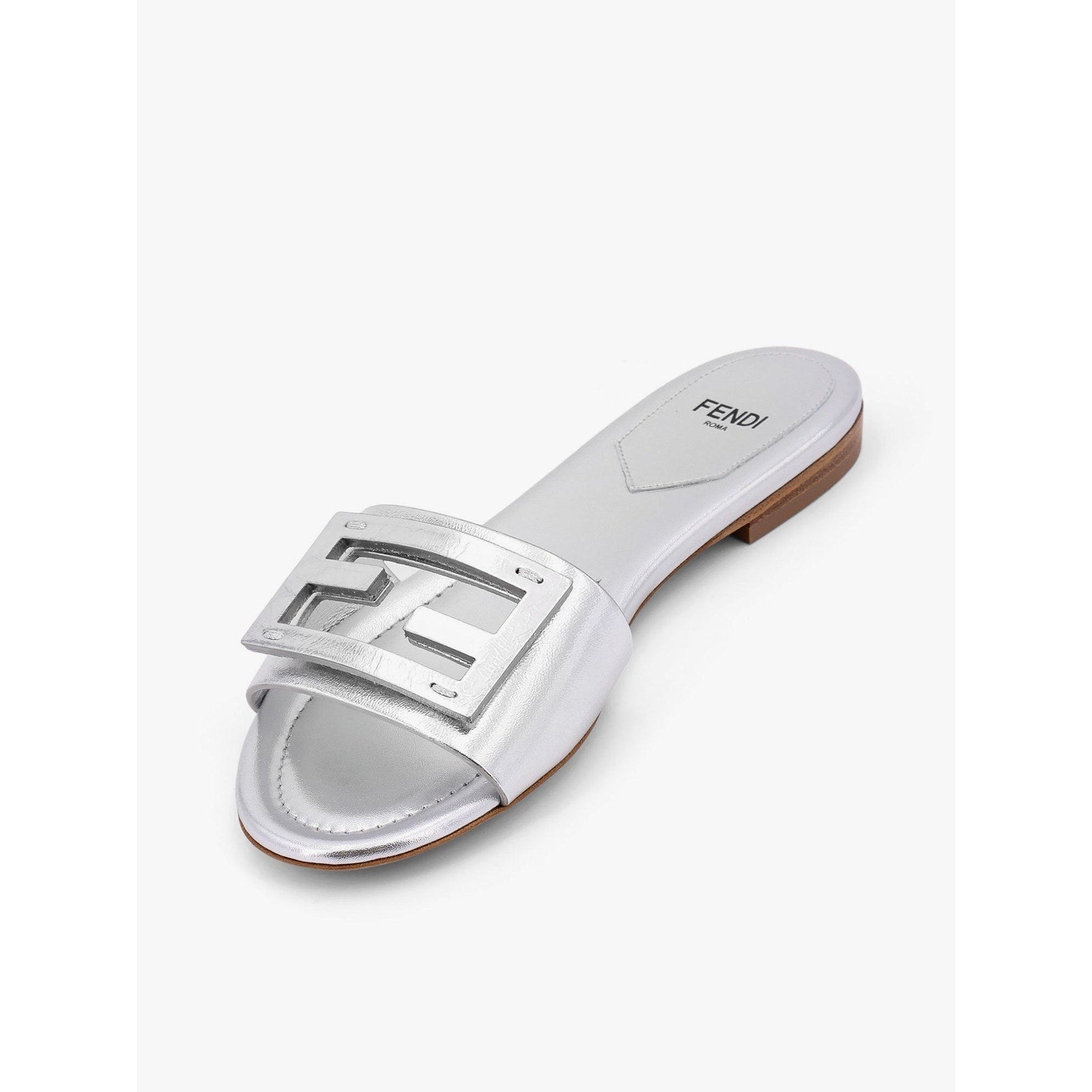 FENDI Silver Baguette nappa leather slides BNIB Size 39