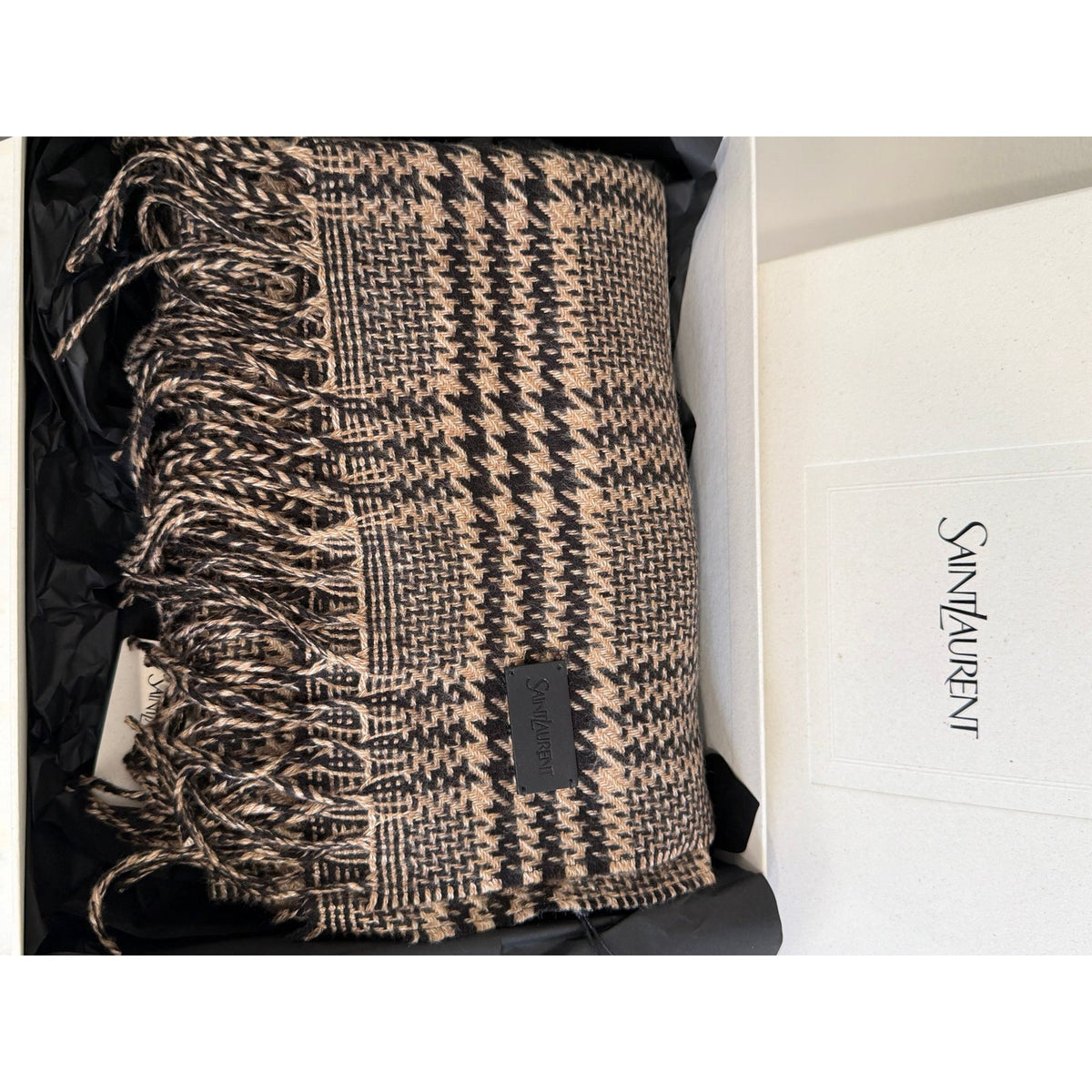 Saint Laurent Prince of Wales Check Silk Cashmere Scarf Unisex NWT