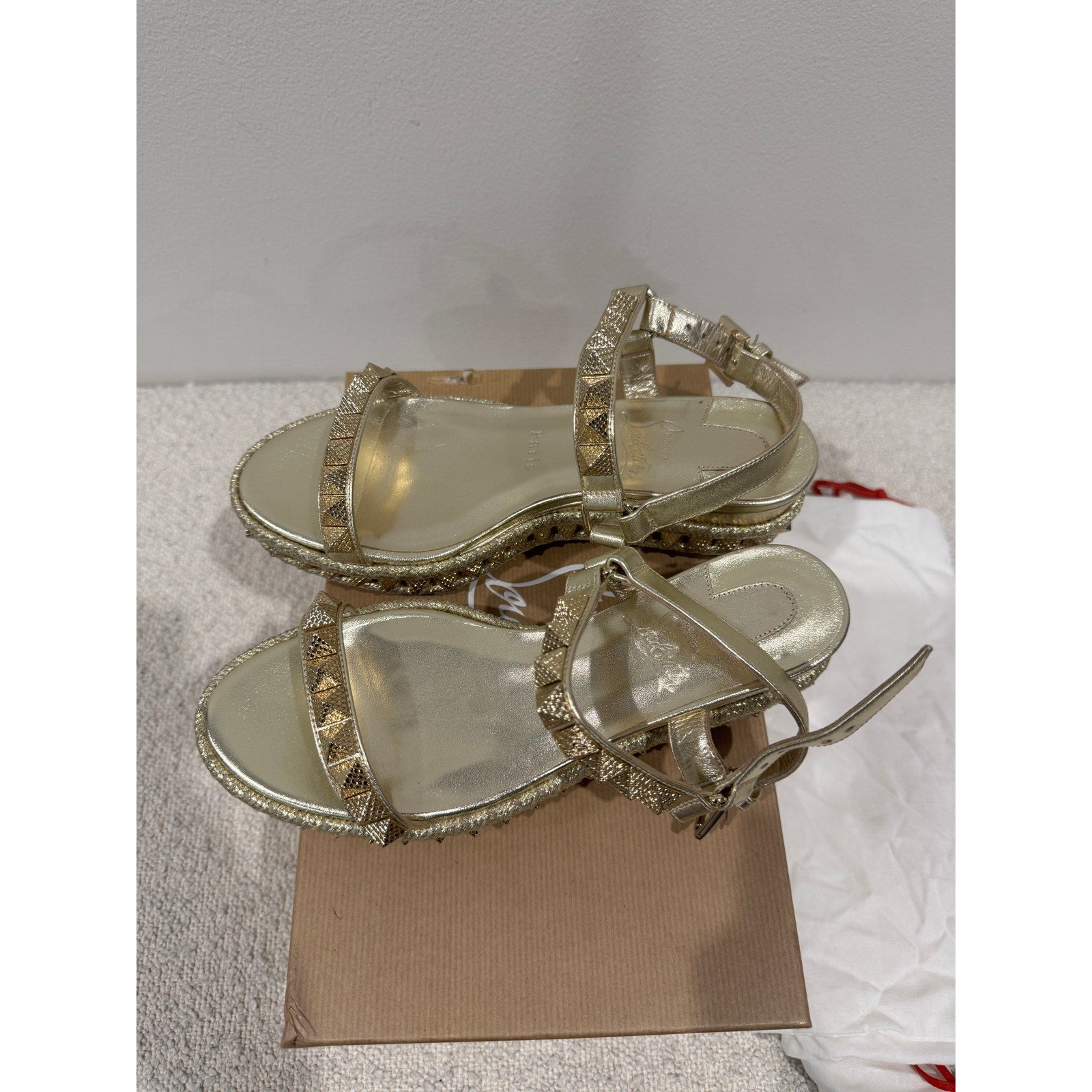 Christian Louboutin Pyraclou 60 Silver Spiked Wedge Sandals Size 36 BNIB