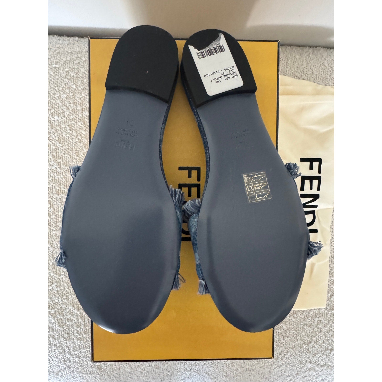 FENDI Sunshine Floral Denim Frayed Slide Sandals BNIB Size 36