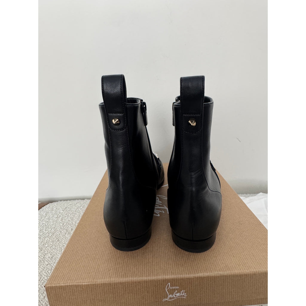 CHRISTIAN LOUBOUTIN 
Chain Detail Apron Toe Bootie 38 BNIB