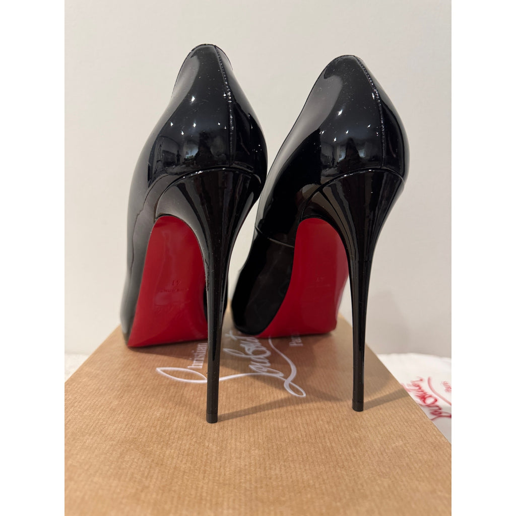 Christian Louboutin New Very Privé 120mm Black Patent Peep Toe Pumps Size 41 NEW