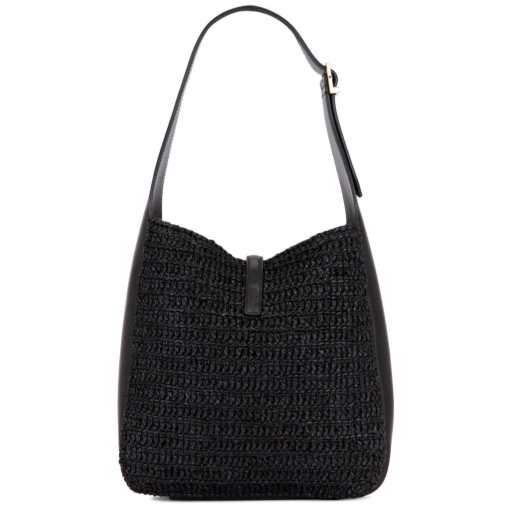 Saint Laurent Small Le 5 A 7 Hobo Crochet Leather Bag Black NWT