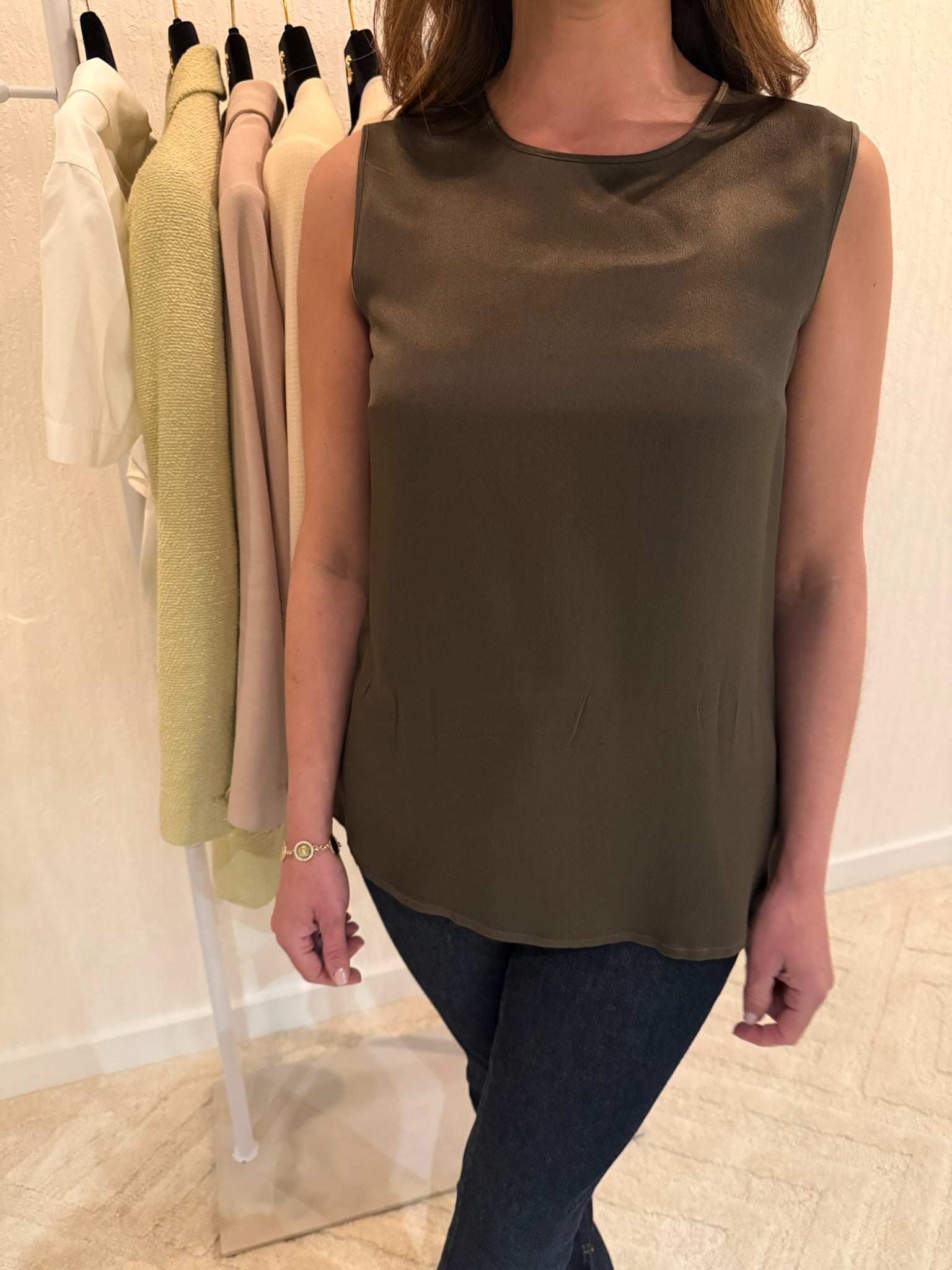 Chanel Silk Brown Blouse CC button