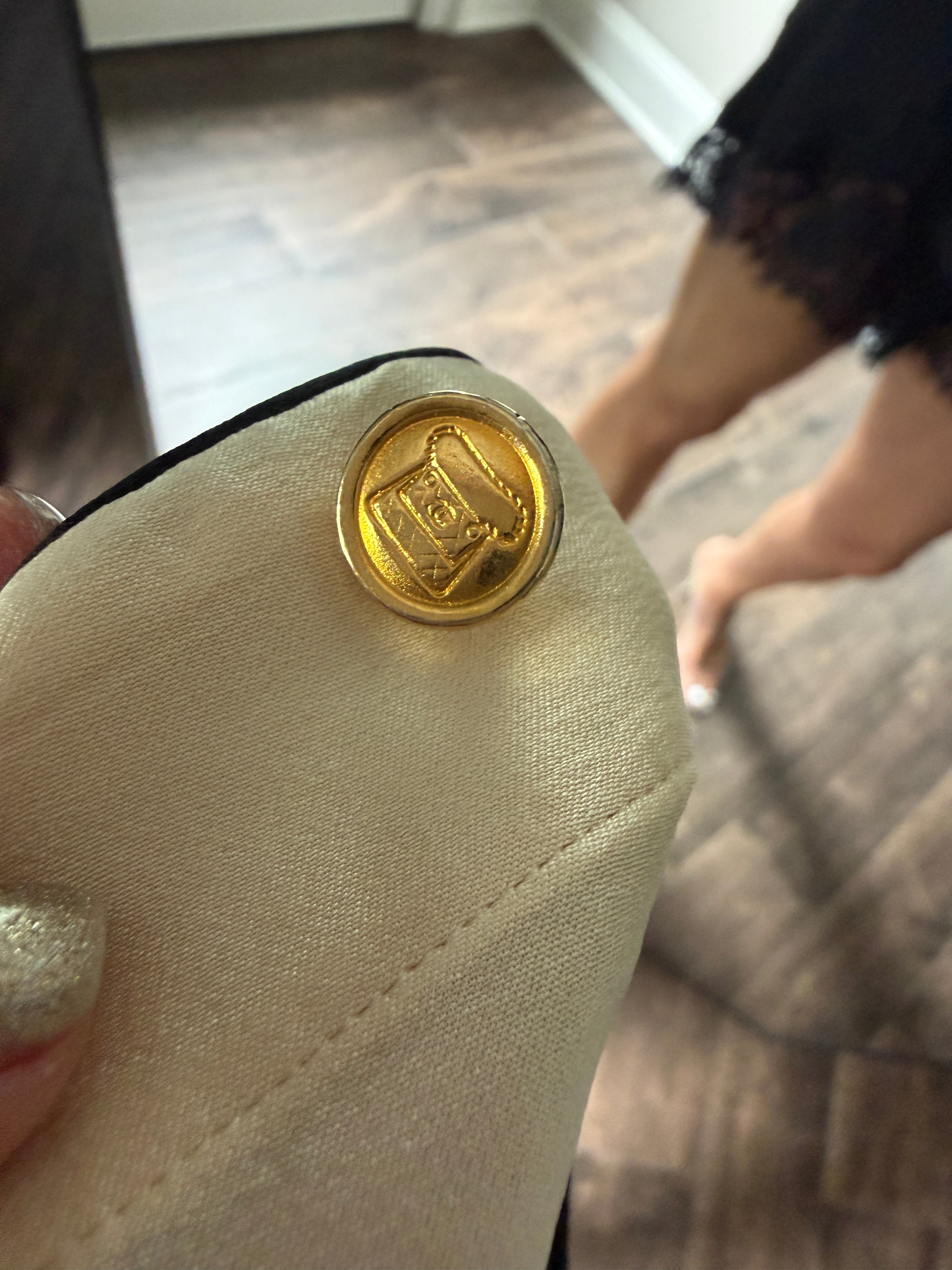 Chanel Silk Blouse Gold Logo Button Top
